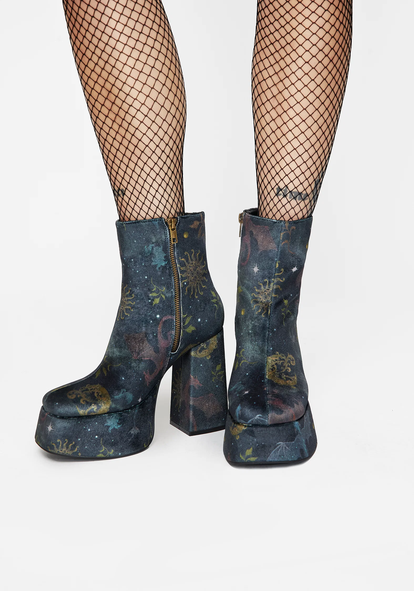 Phoenix Dragon Velvet Platform Boots - Image 3