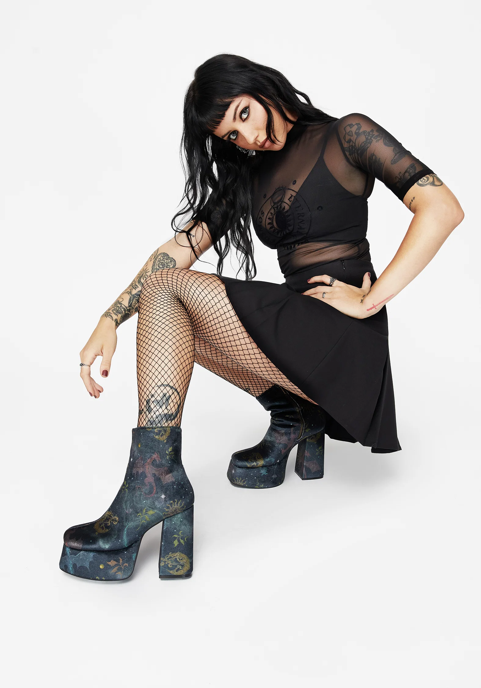 Phoenix Dragon Velvet Platform Boots - Image 4