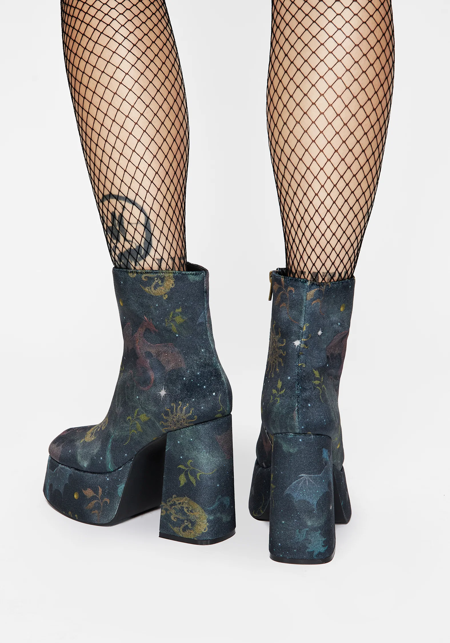 Phoenix Dragon Velvet Platform Boots - Image 8