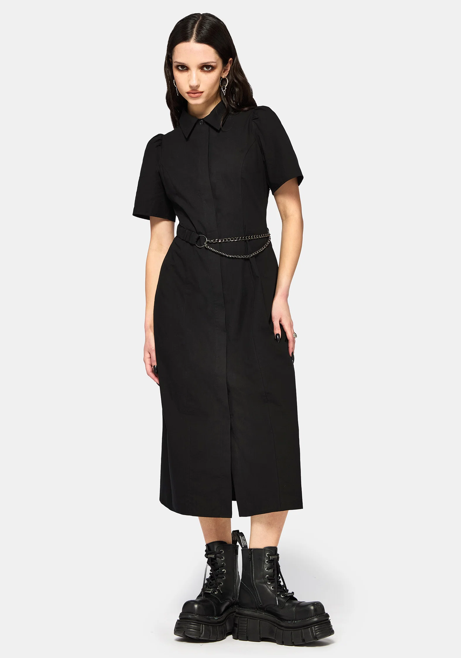 Phonoi Chain Belted Button Up Midaxi Dress - Image 4