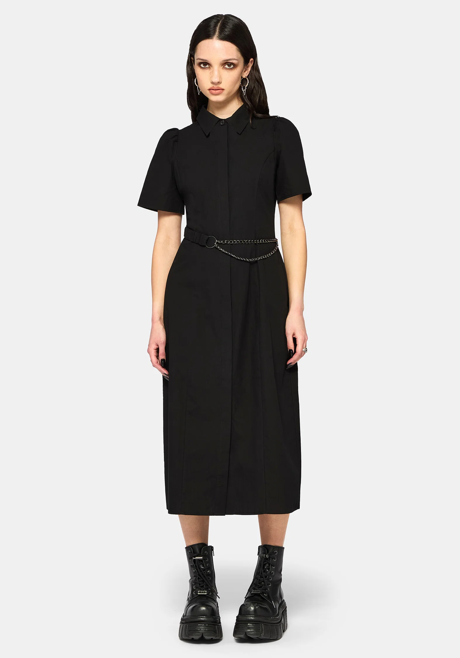 Phonoi Chain Belted Button Up Midaxi Dress - Image 5