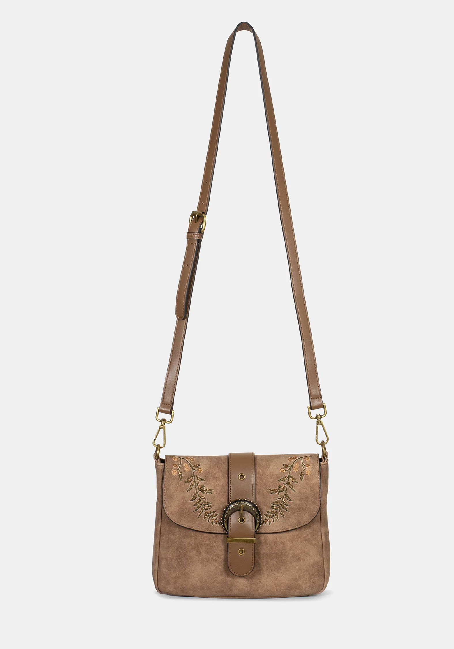 Physis Faux Suede Fern Embroidered Shoulder Bag - Image 10