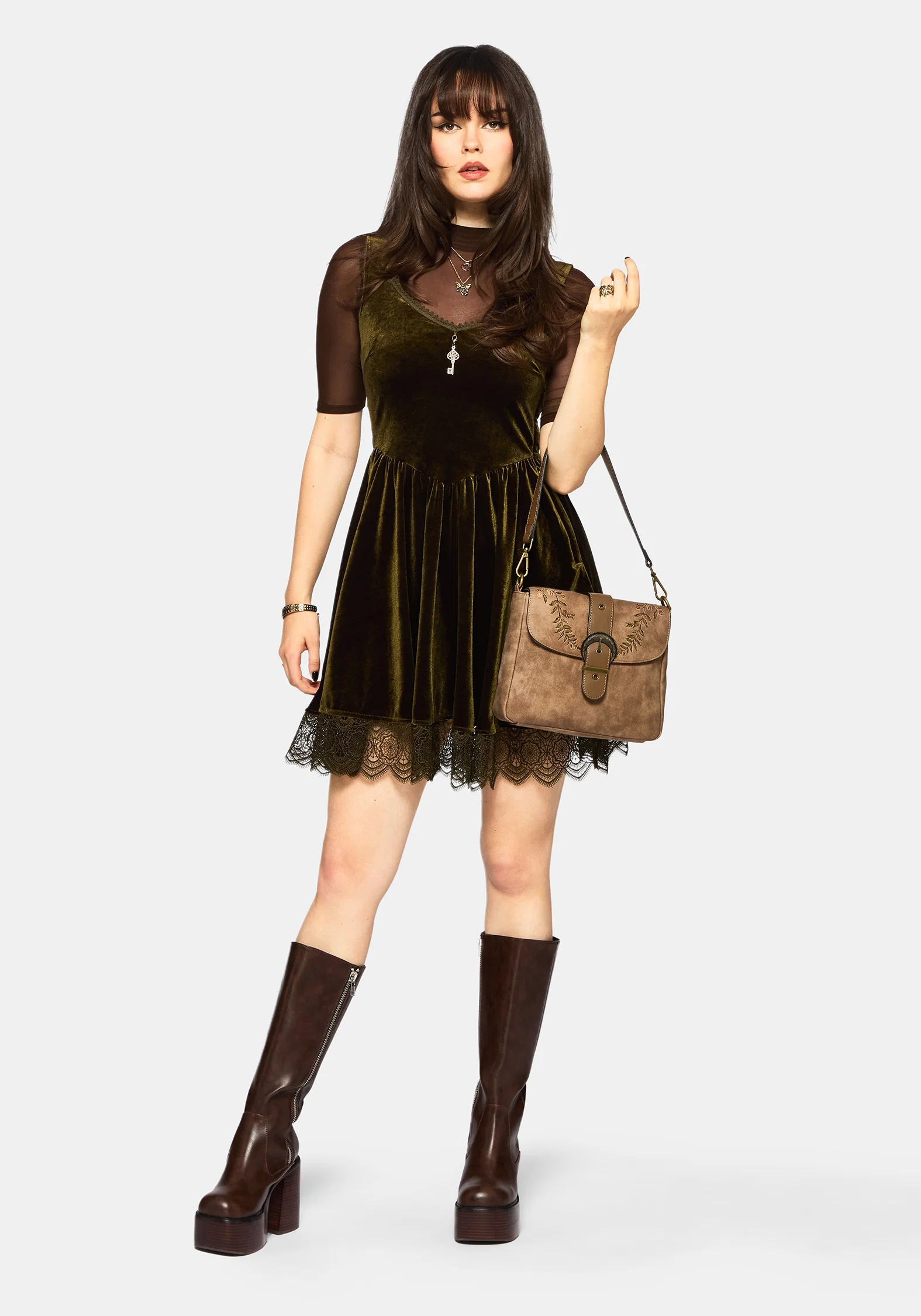 Physis Faux Suede Fern Embroidered Shoulder Bag - Image 8