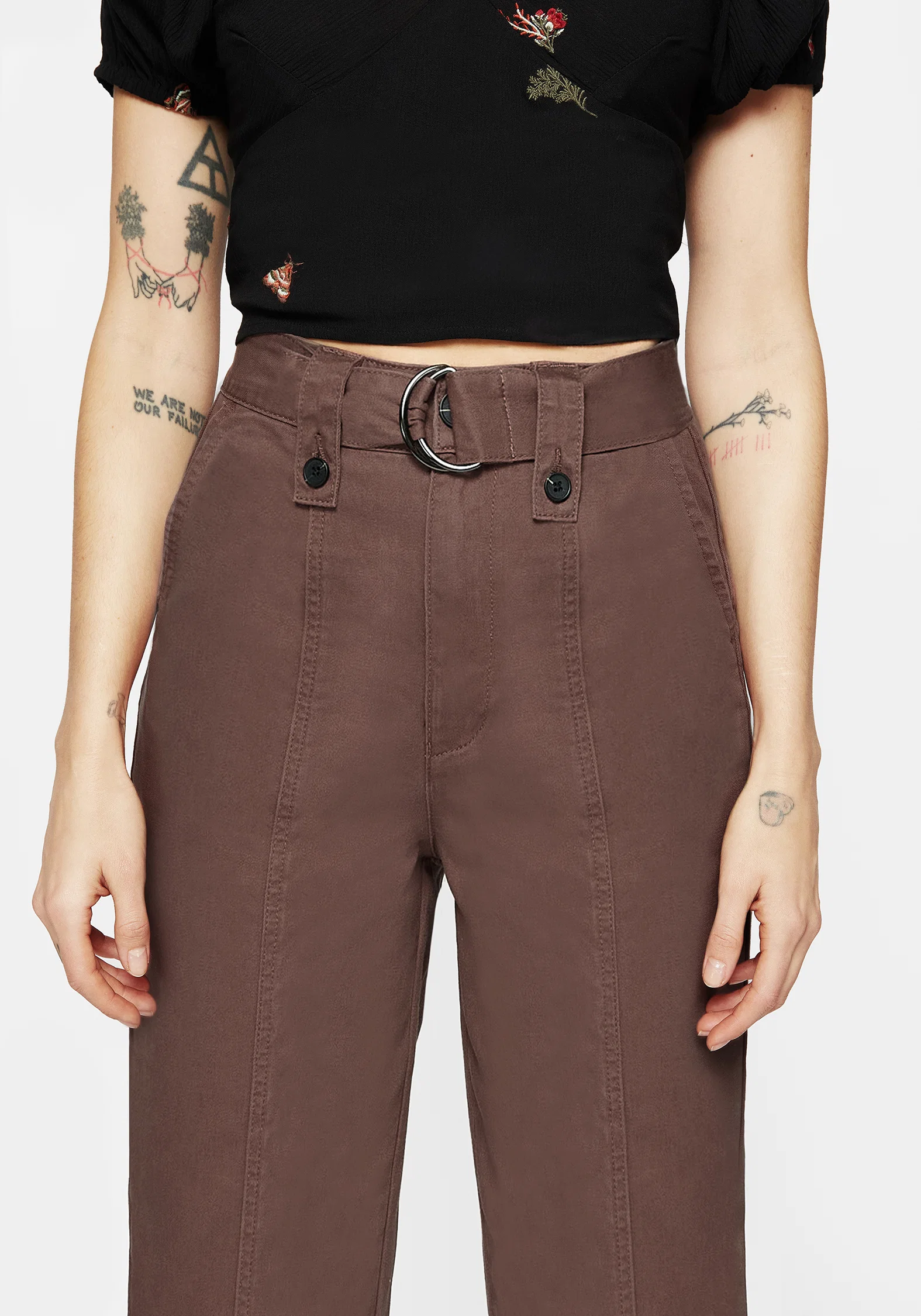 Pinhead Belted Balloon Leg Trousers - Brown - Image 6
