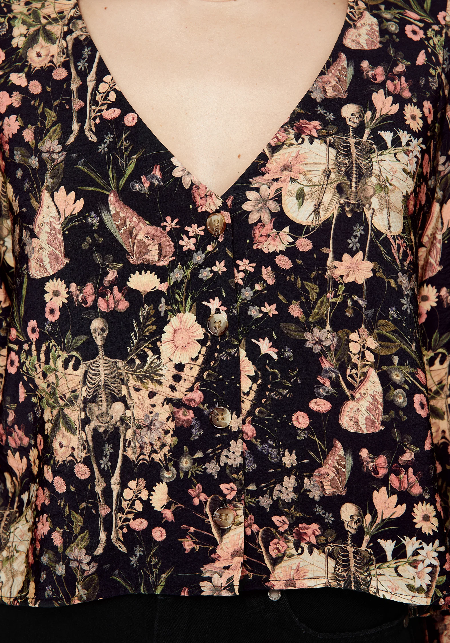Pixie Floral Print Button Up Blouse Top - Image 2
