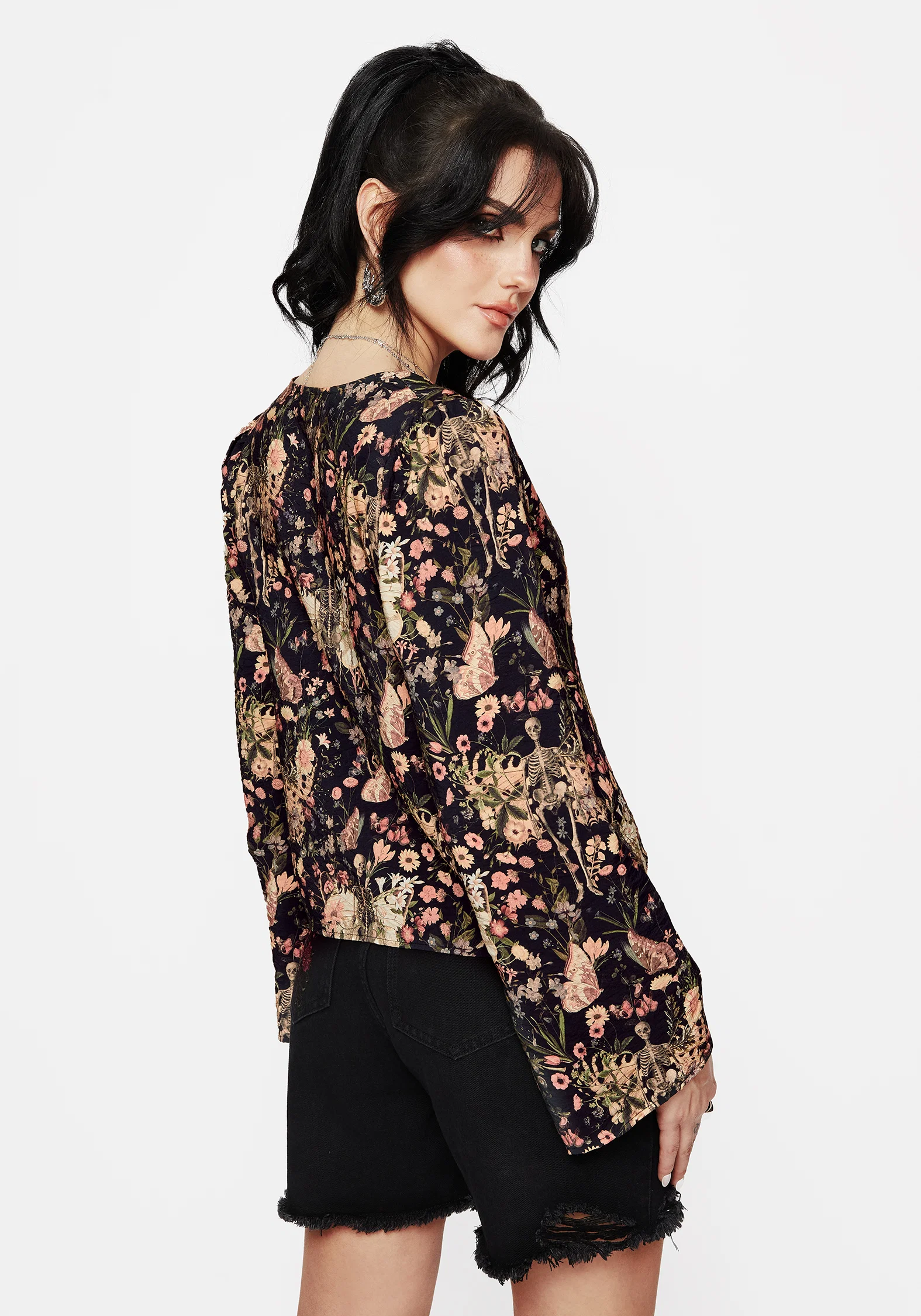 Pixie Floral Print Button Up Blouse Top - Image 3