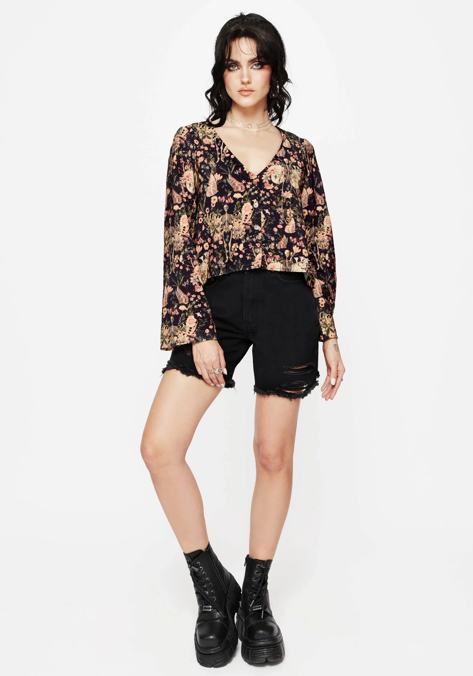 Pixie Floral Print Button Up Blouse Top - Image 6