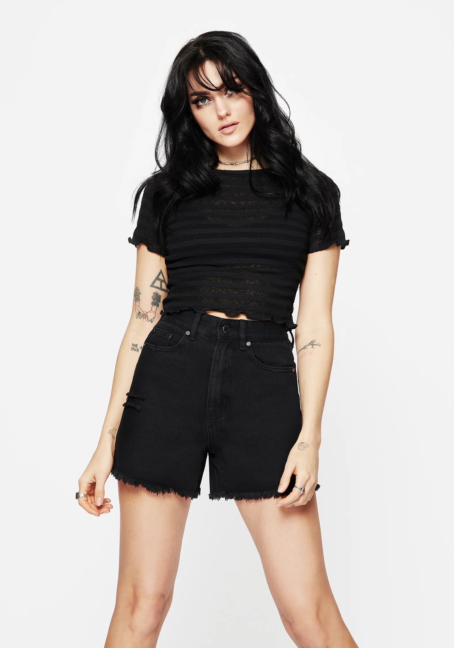 Planchette Embroidered Distressed Denim Shorts - Image 2