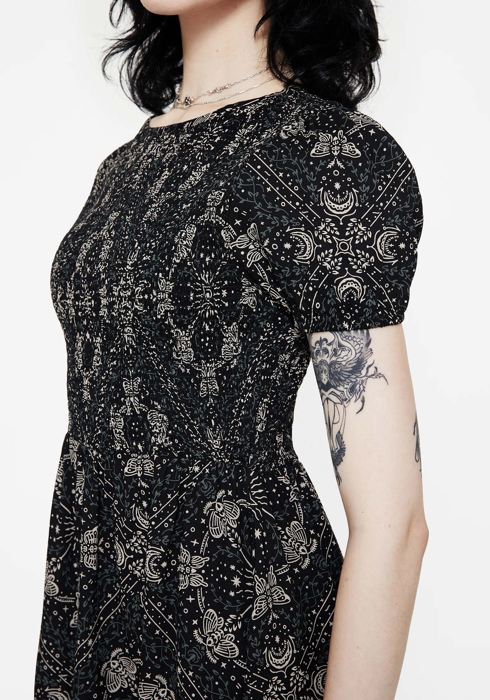 Poem Moth Print Puff Sleeve Mini Dress - Image 2