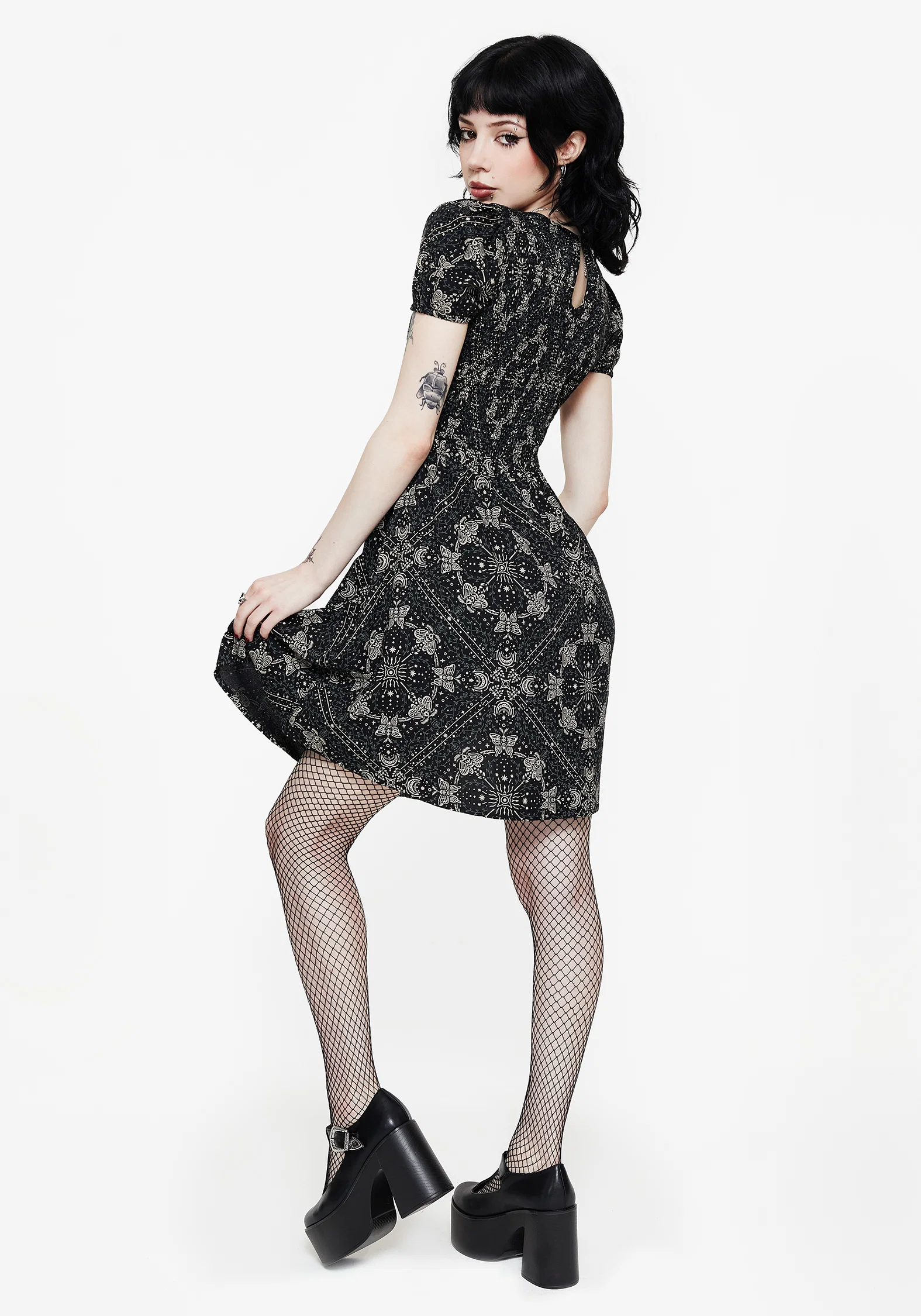 Poem Moth Print Puff Sleeve Mini Dress - Image 3