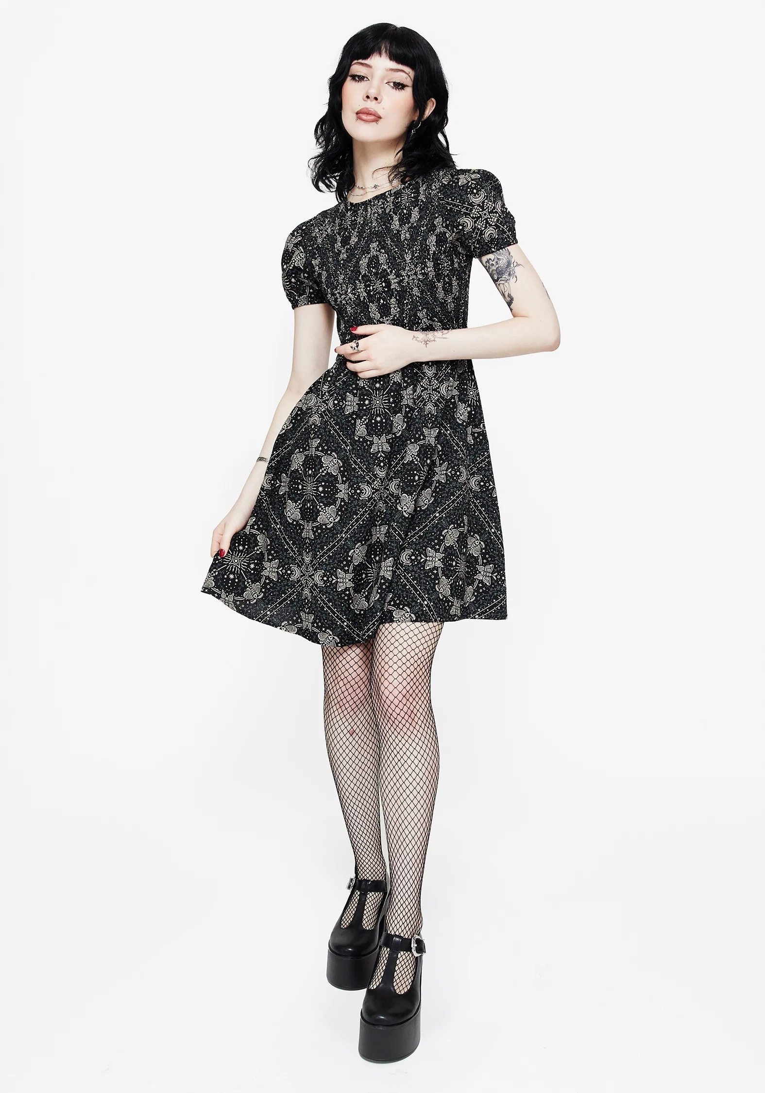 Poem Moth Print Puff Sleeve Mini Dress - Image 4