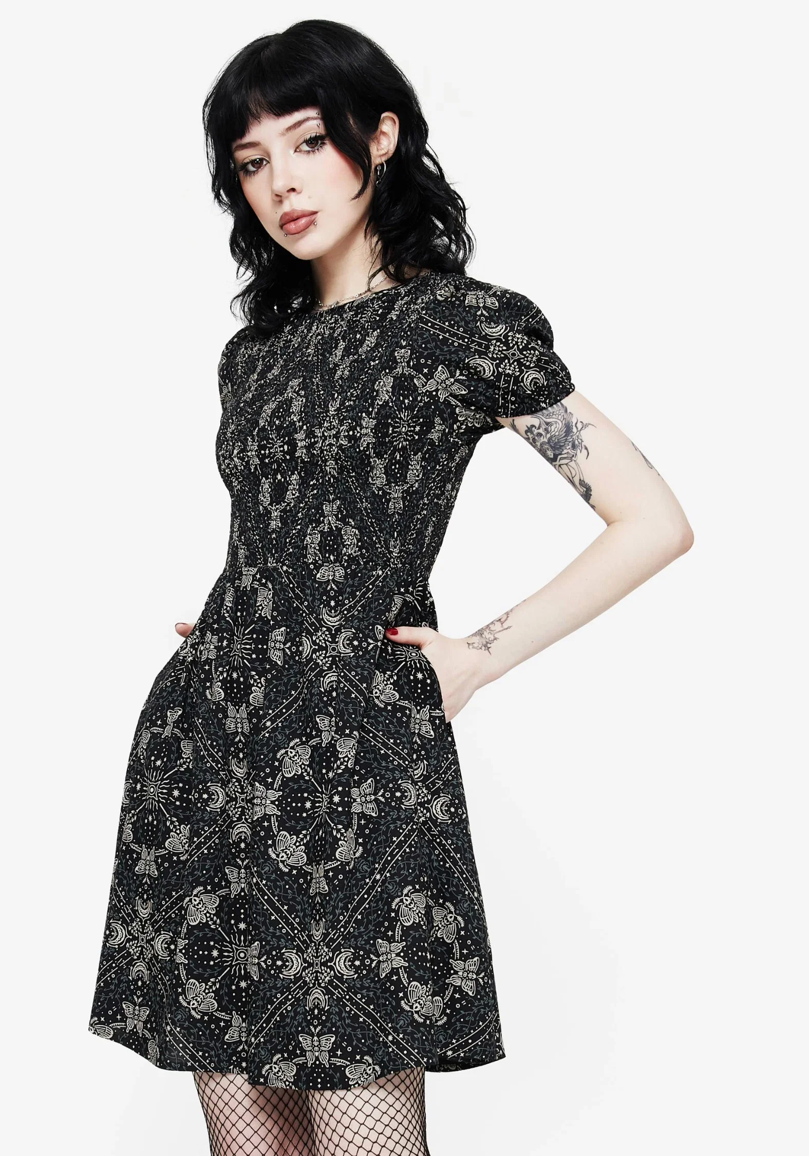Poem Moth Print Puff Sleeve Mini Dress - Image 5