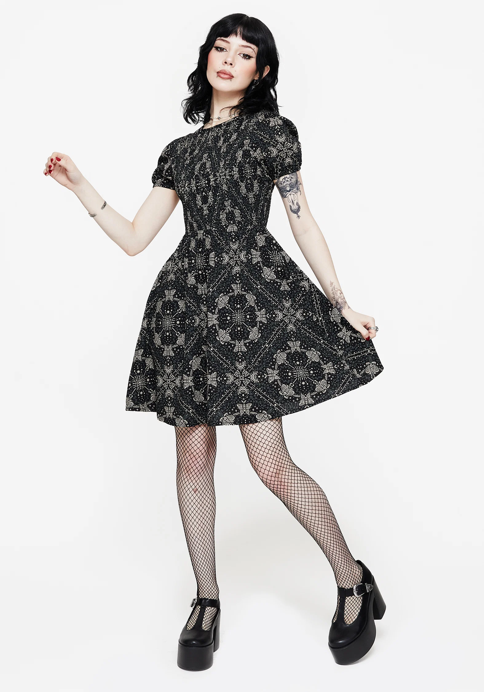 Poem Moth Print Puff Sleeve Mini Dress - Image 6