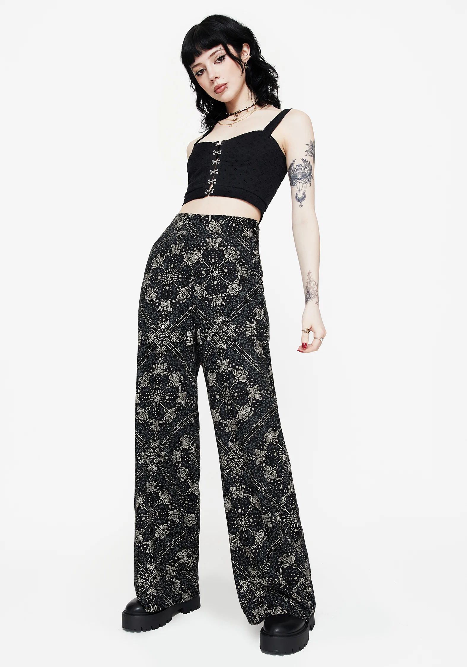 Poem Moth Print Wide Leg Trousers - Image 4