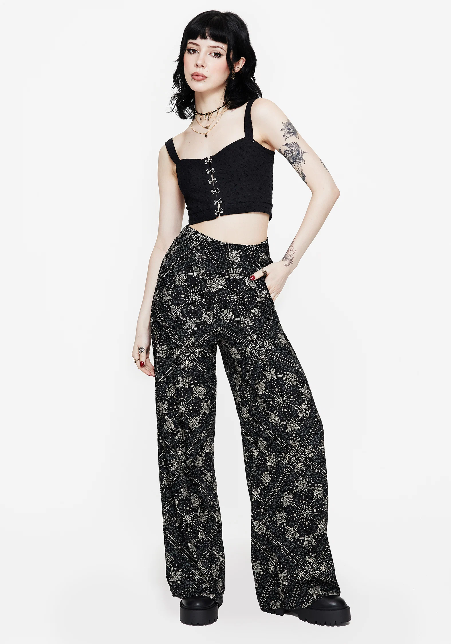 Poem Moth Print Wide Leg Trousers - Image 6