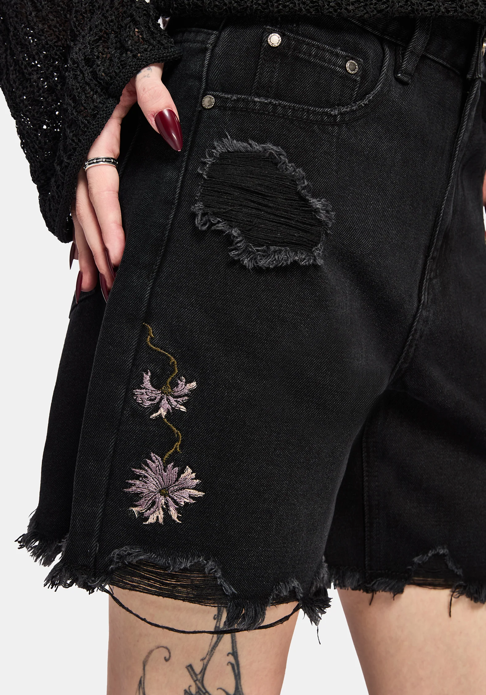 Poison Eden Embroidered Denim Short - Image 4