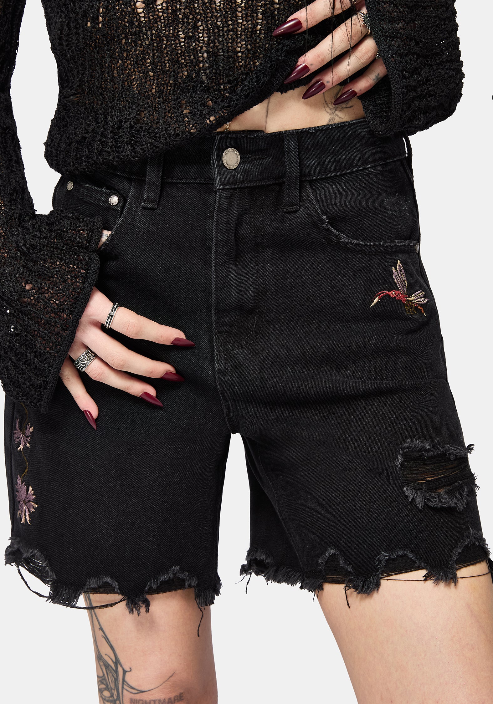 Poison Eden Embroidered Denim Short - Image 6