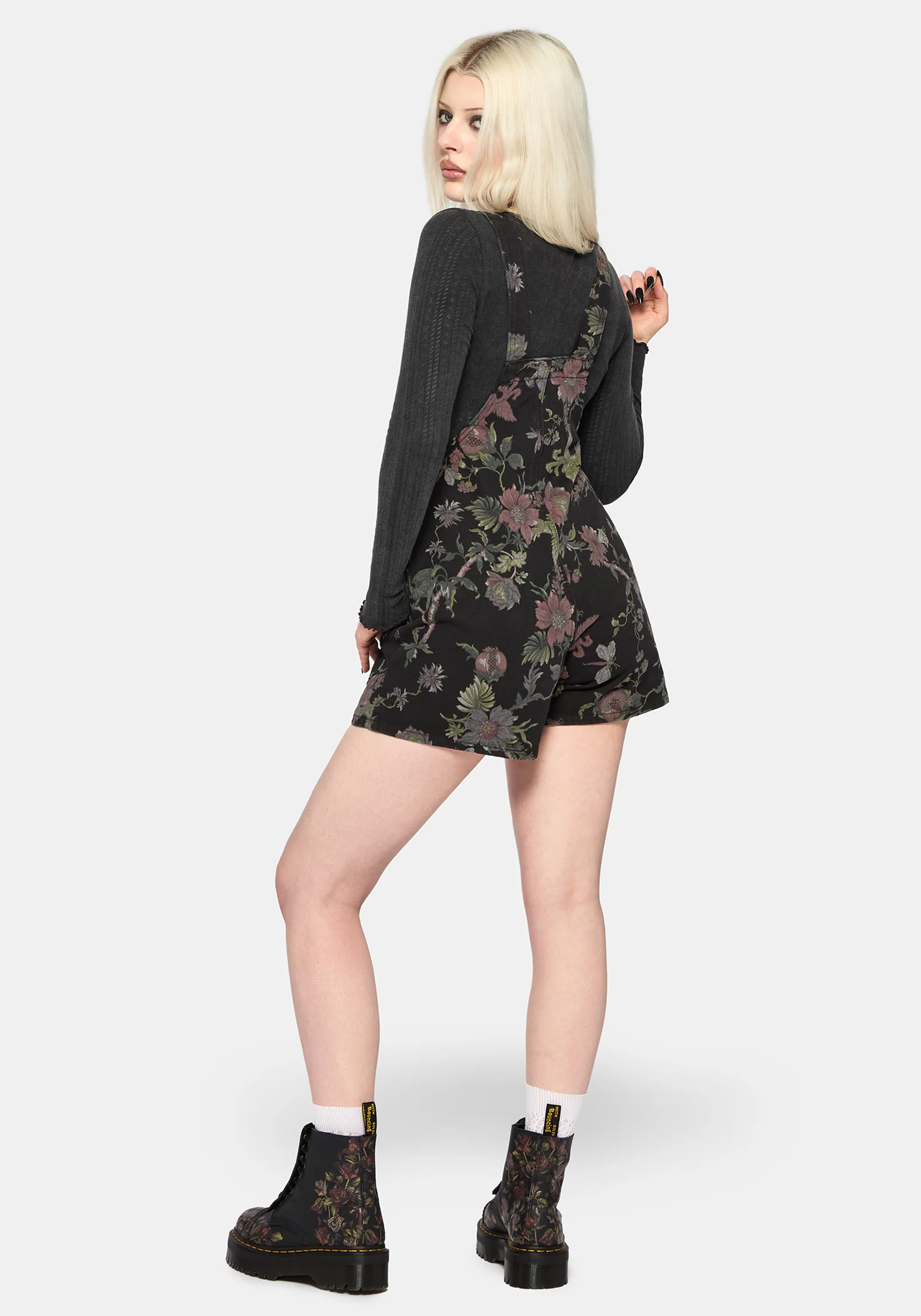 Poison Eden Print Denim Dungaree Short - Image 3