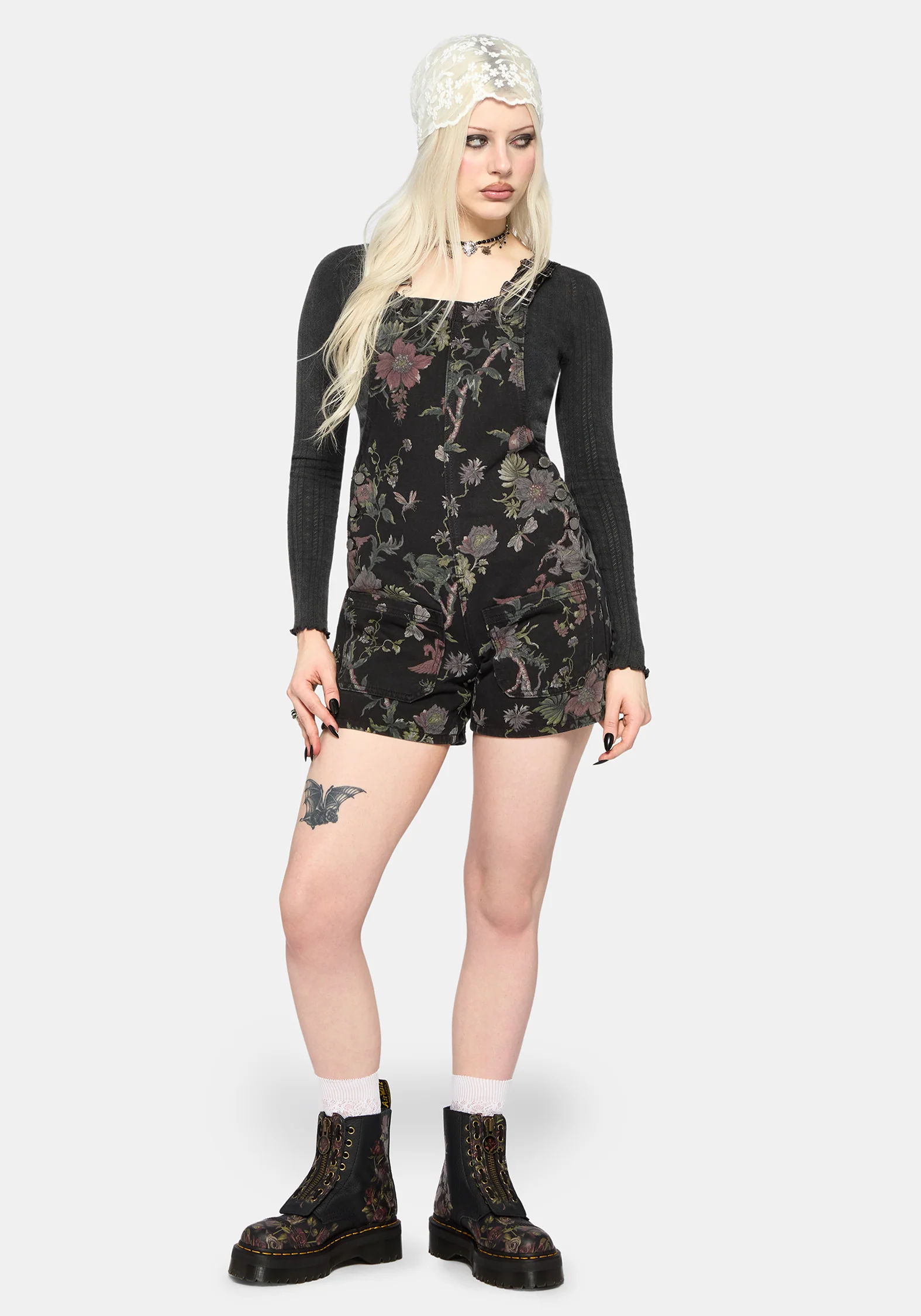 Poison Eden Print Denim Dungaree Short - Image 5