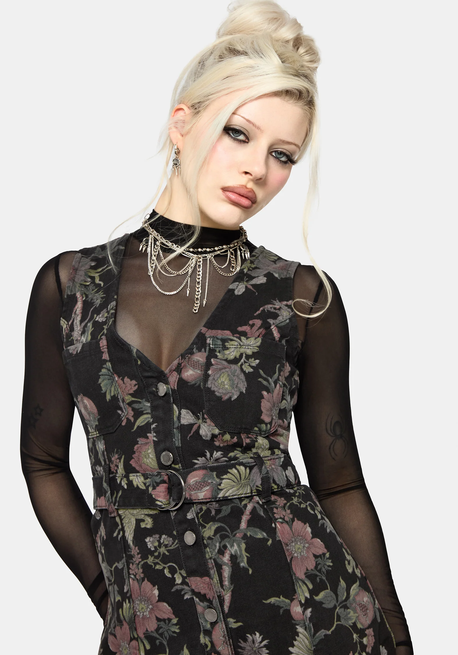 Poison Eden Print Denim Midi Dress - Image 2