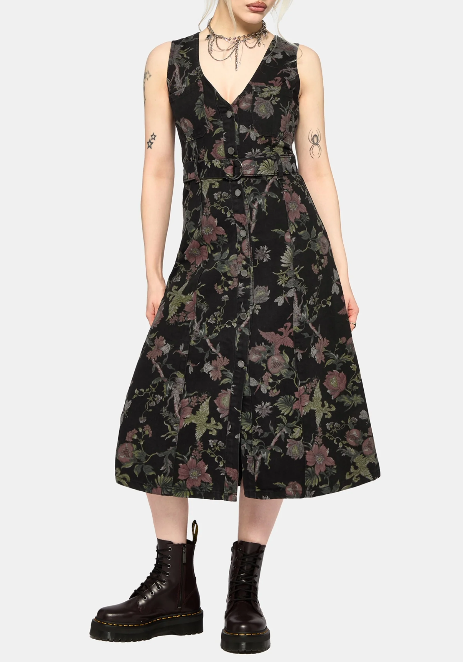 Poison Eden Print Denim Midi Dress - Image 3
