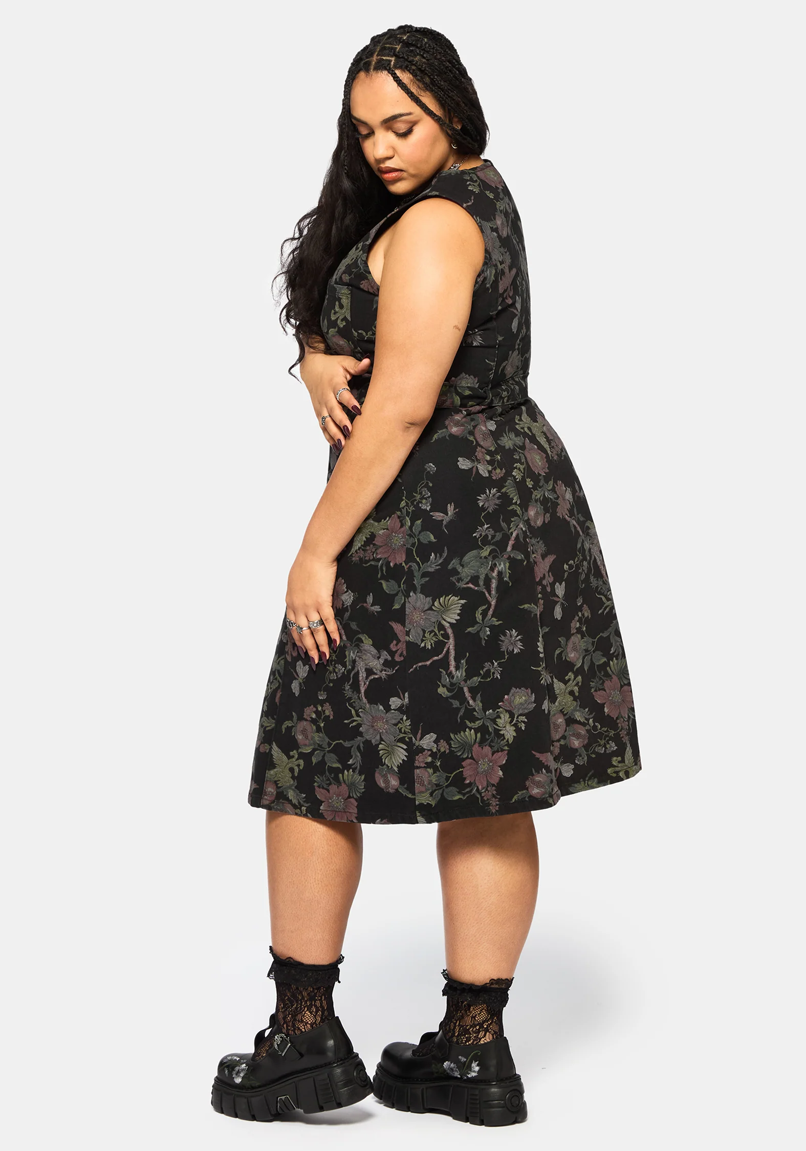 Poison Eden Print Denim Midi Dress - Image 8