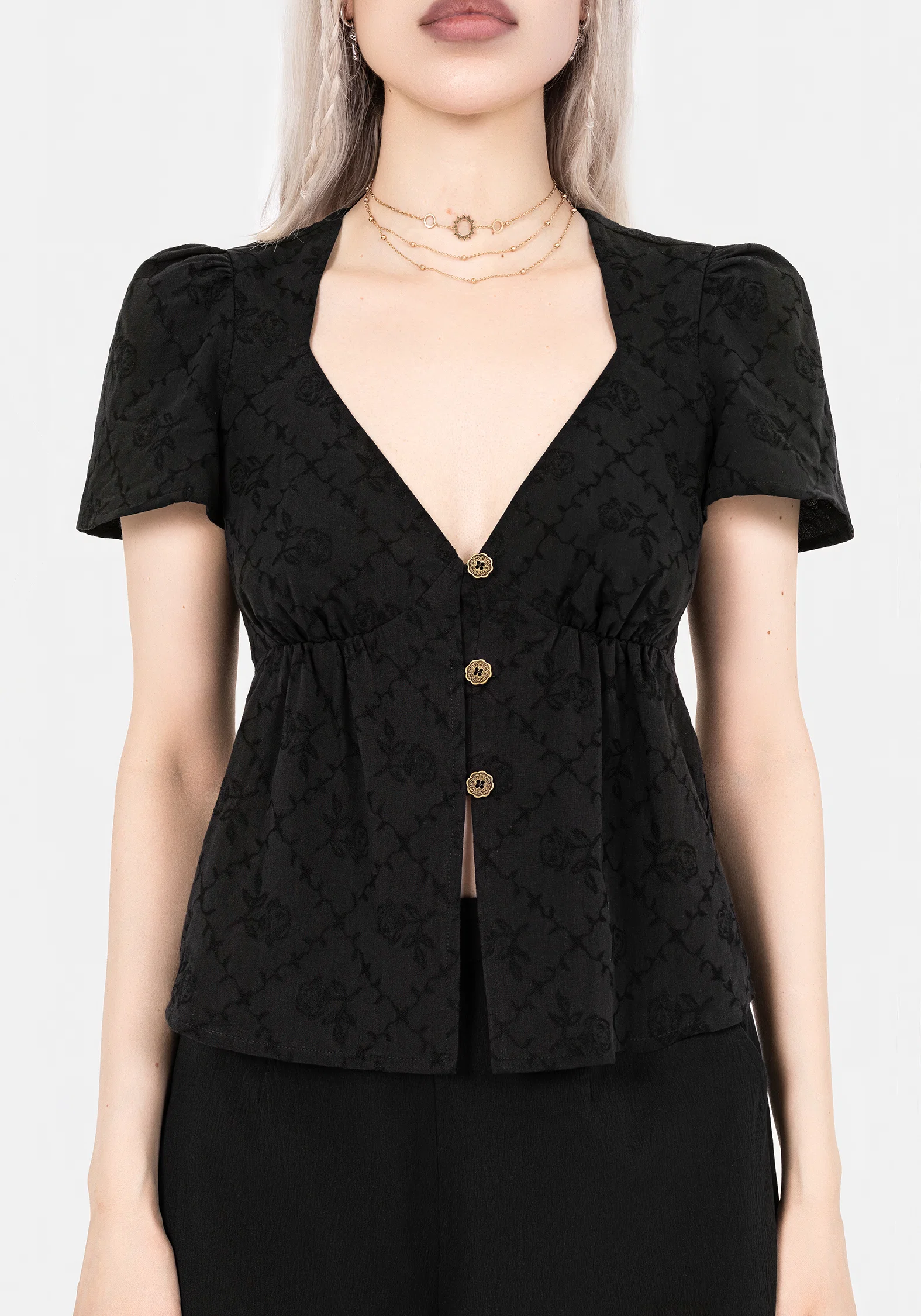 Polgara Floral Jacquard Peplum Top - Image 2