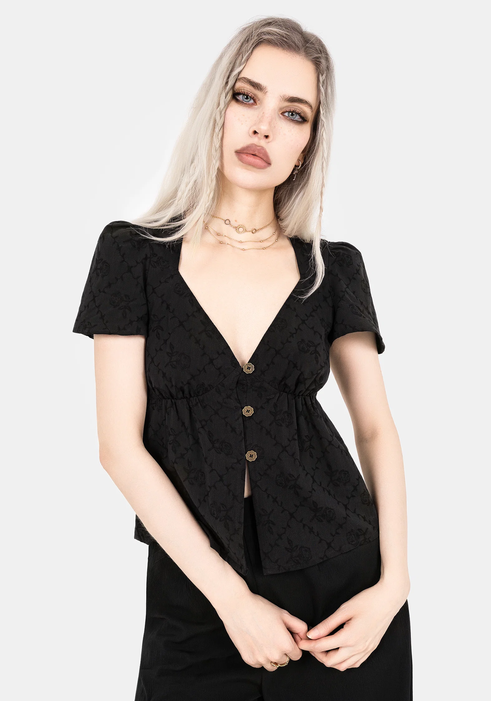 Polgara Floral Jacquard Peplum Top - Image 5