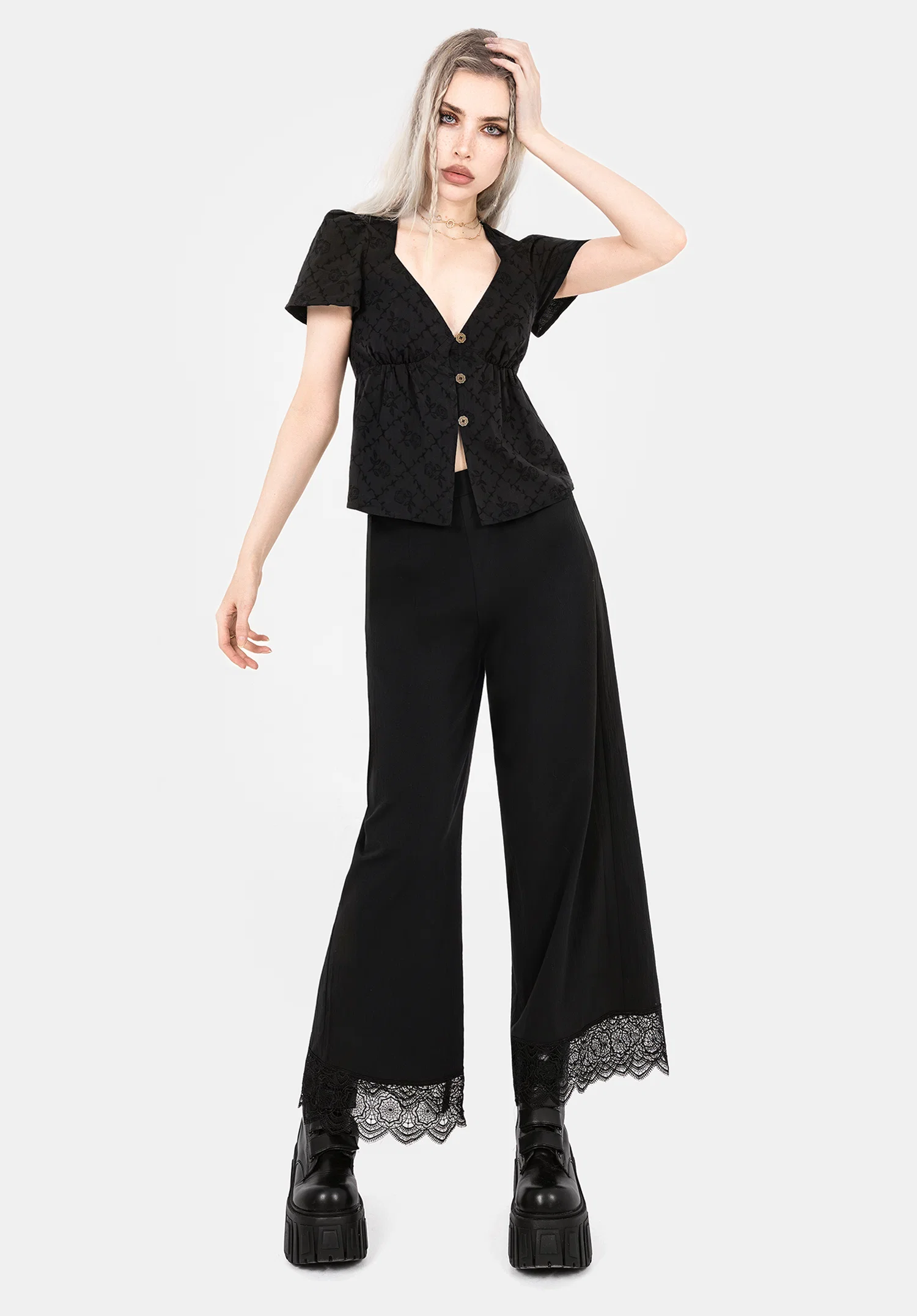 Polgara Floral Jacquard Peplum Top - Image 6