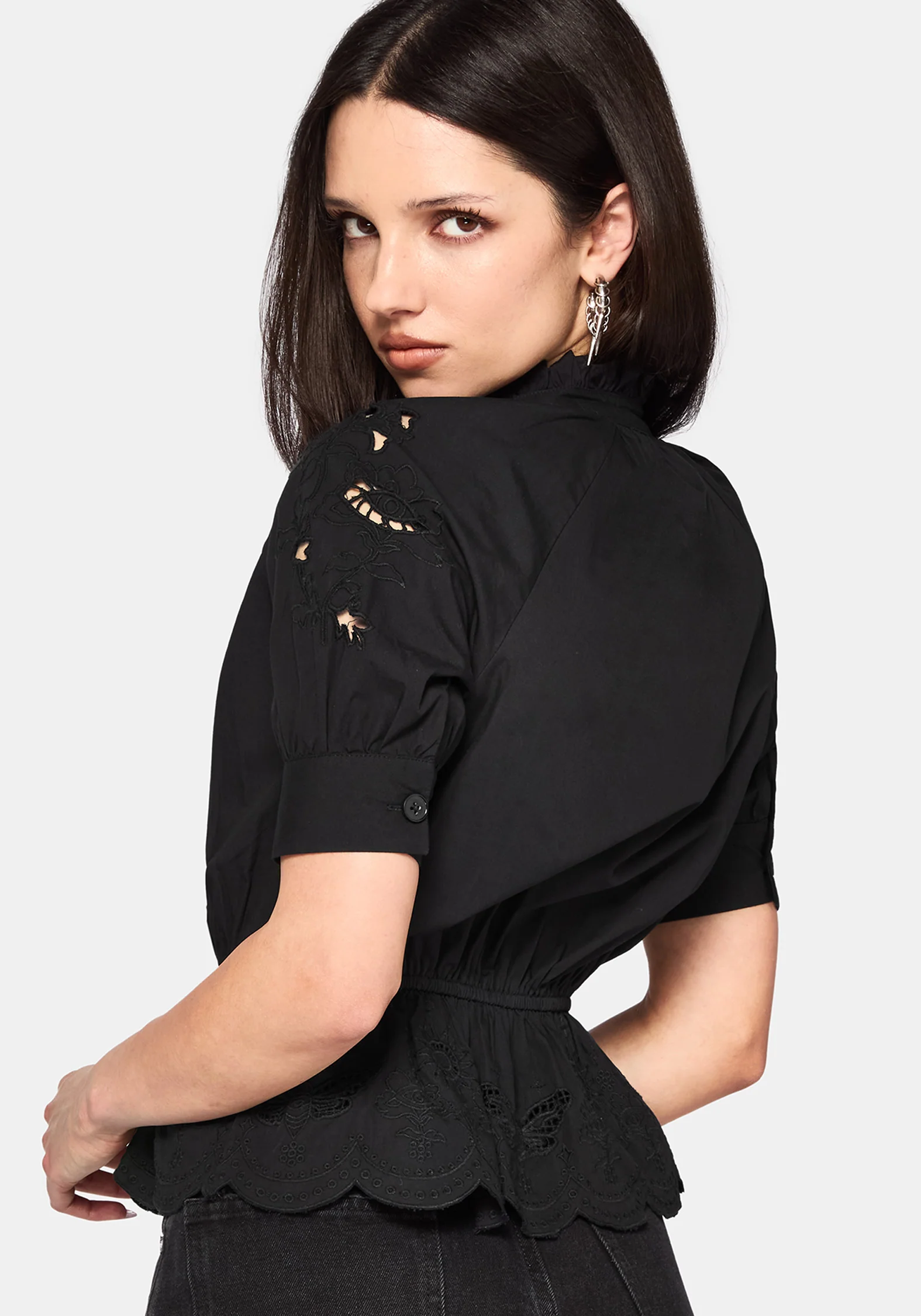 Posy Embroidered Tie Neck Blouse - Image 4