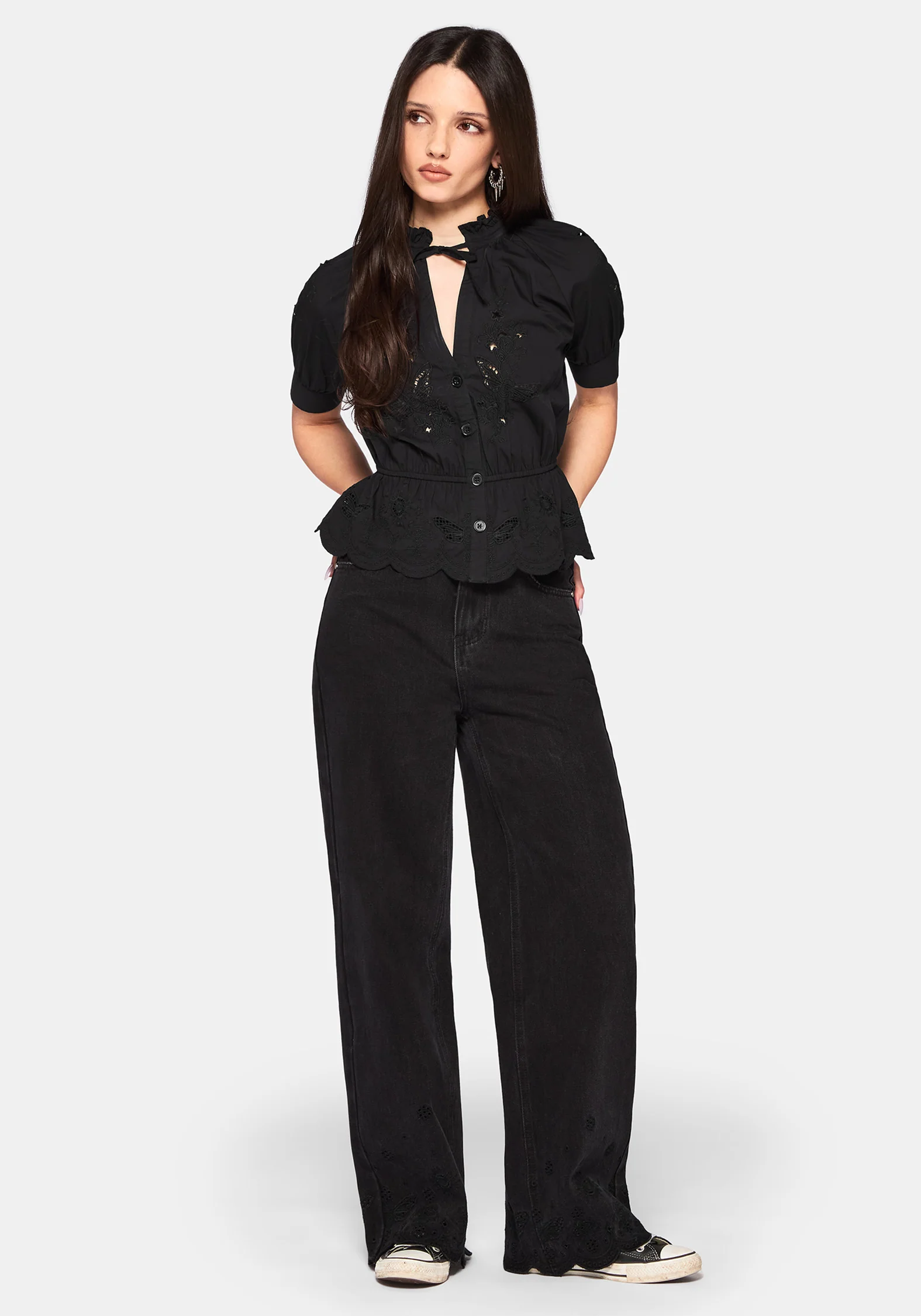 Posy Embroidered Tie Neck Blouse - Image 5