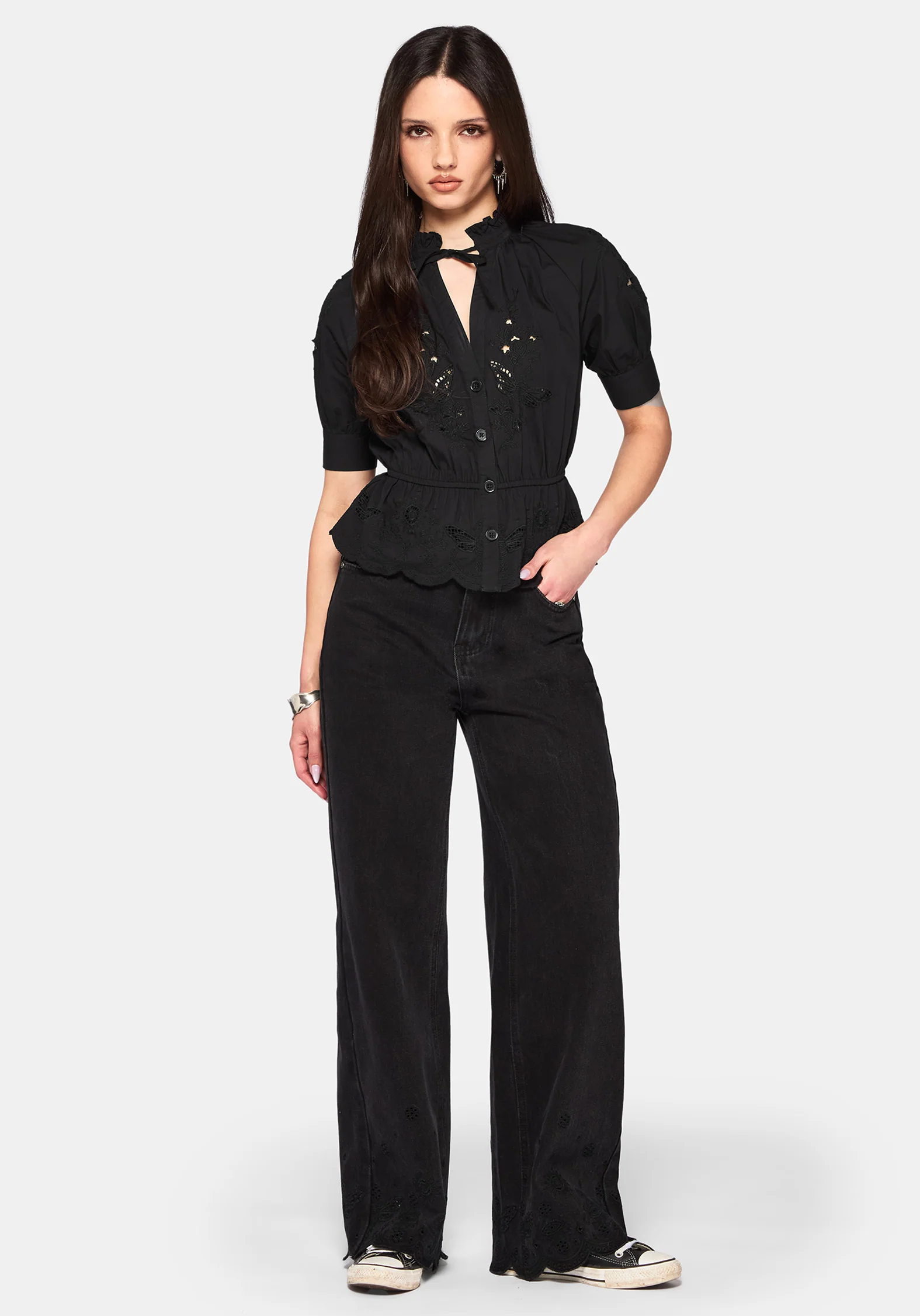 Posy Embroidered Tie Neck Blouse - Image 8