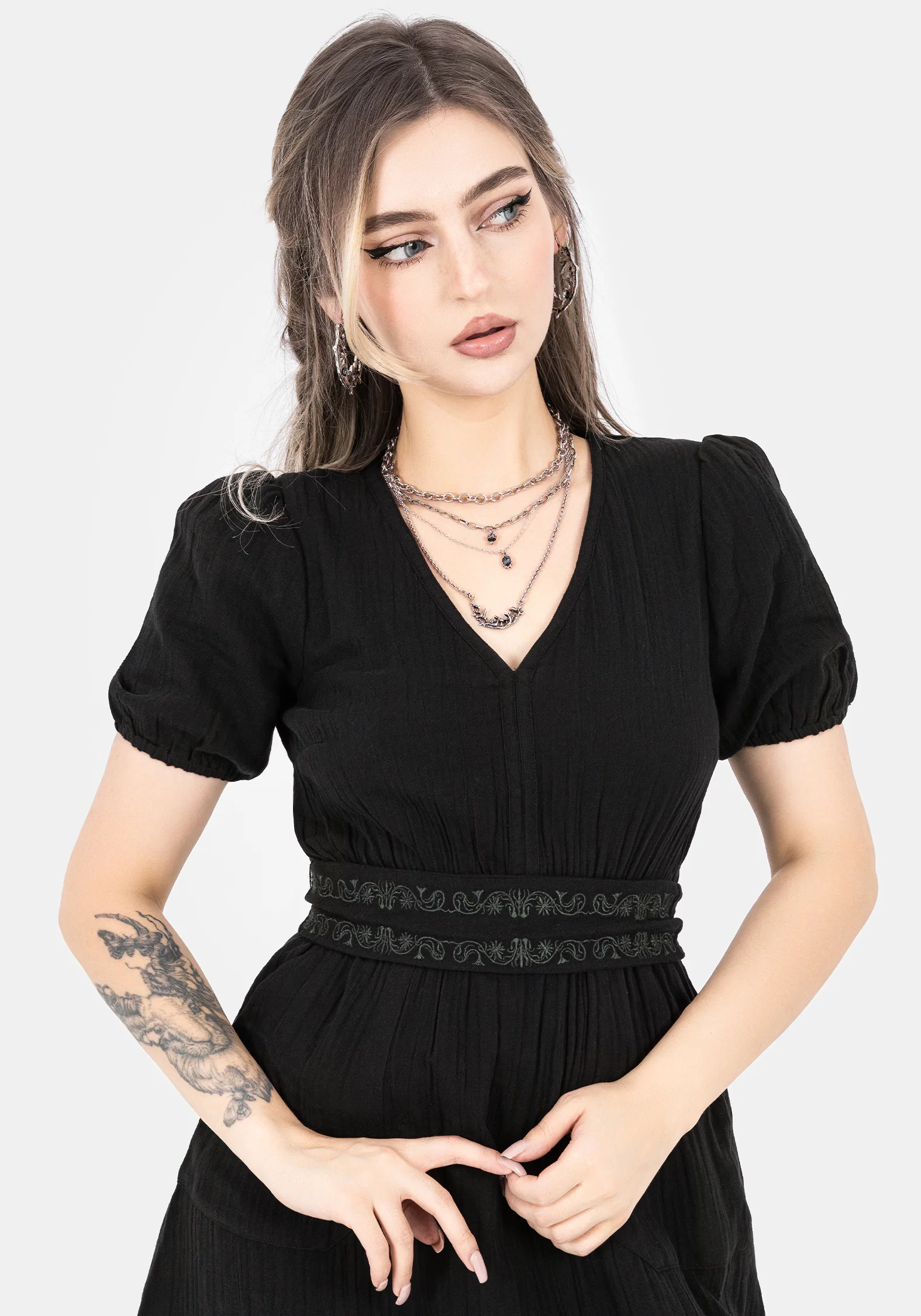 Poultice Embroidered Cotton Midi Dress - Black - Image 2