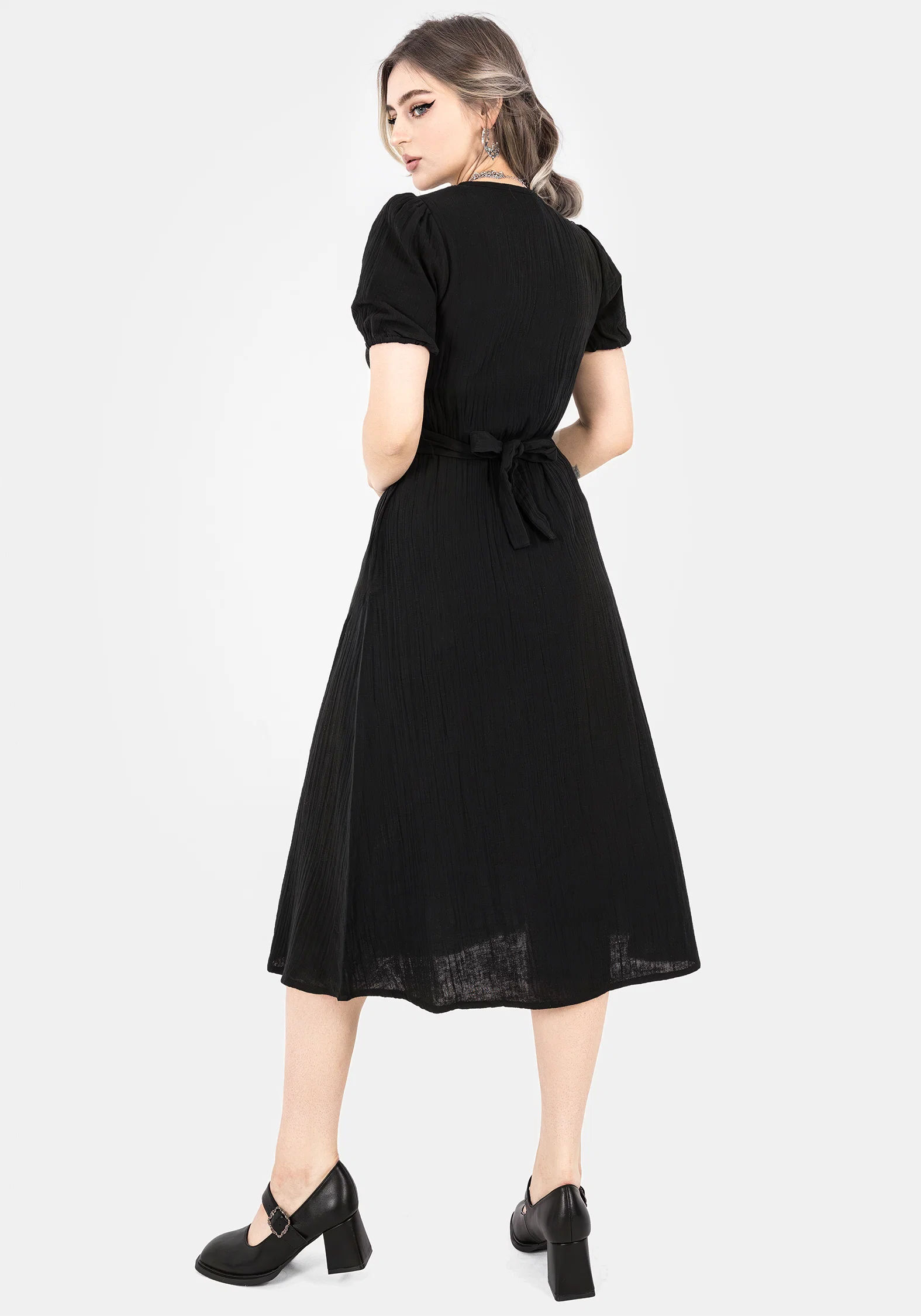 Poultice Embroidered Cotton Midi Dress - Black - Image 3