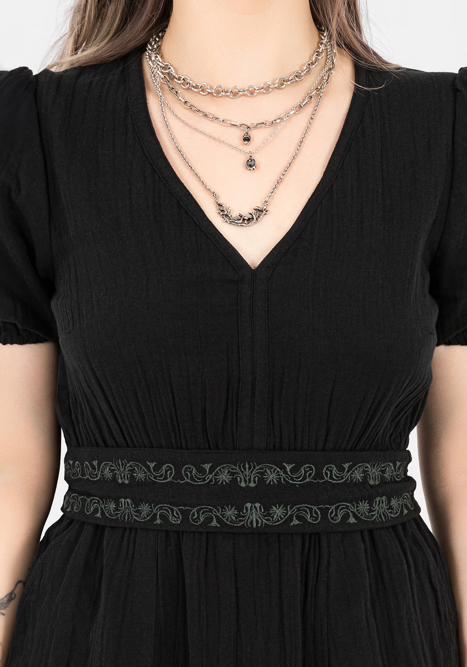 Poultice Embroidered Cotton Midi Dress - Black - Image 7