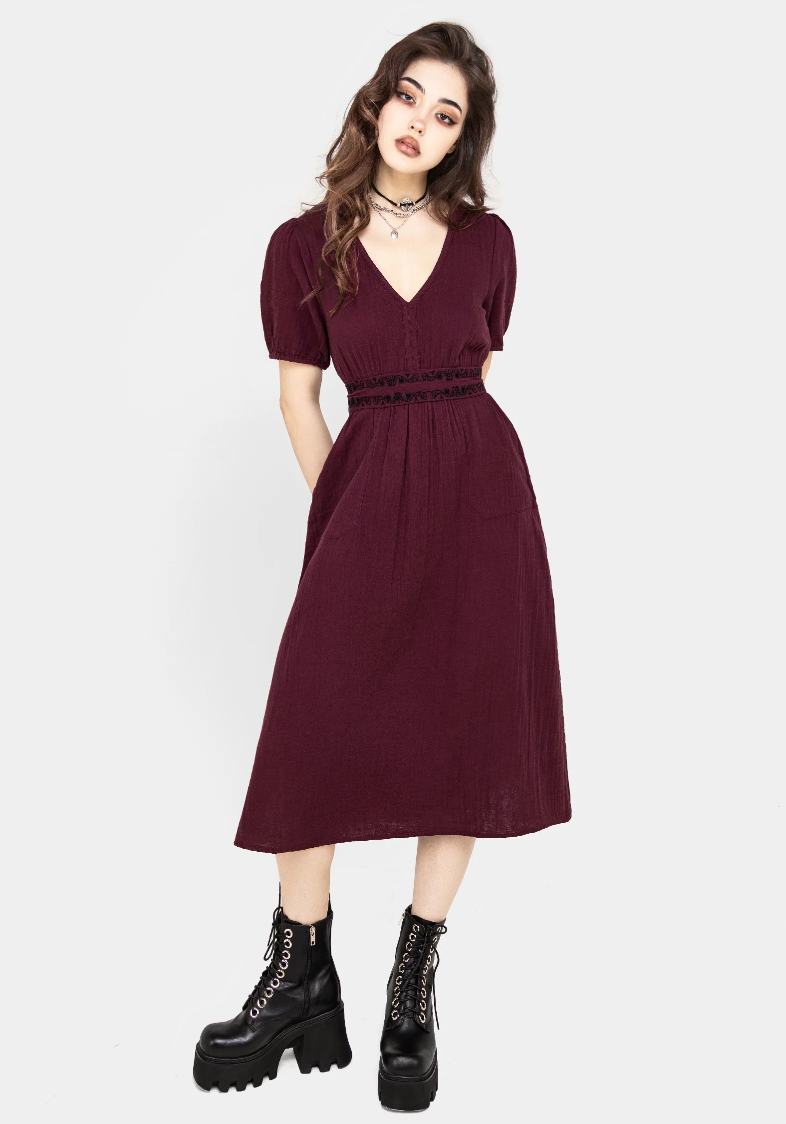 Poultice Embroidered Cotton Midi Dress - Image 4