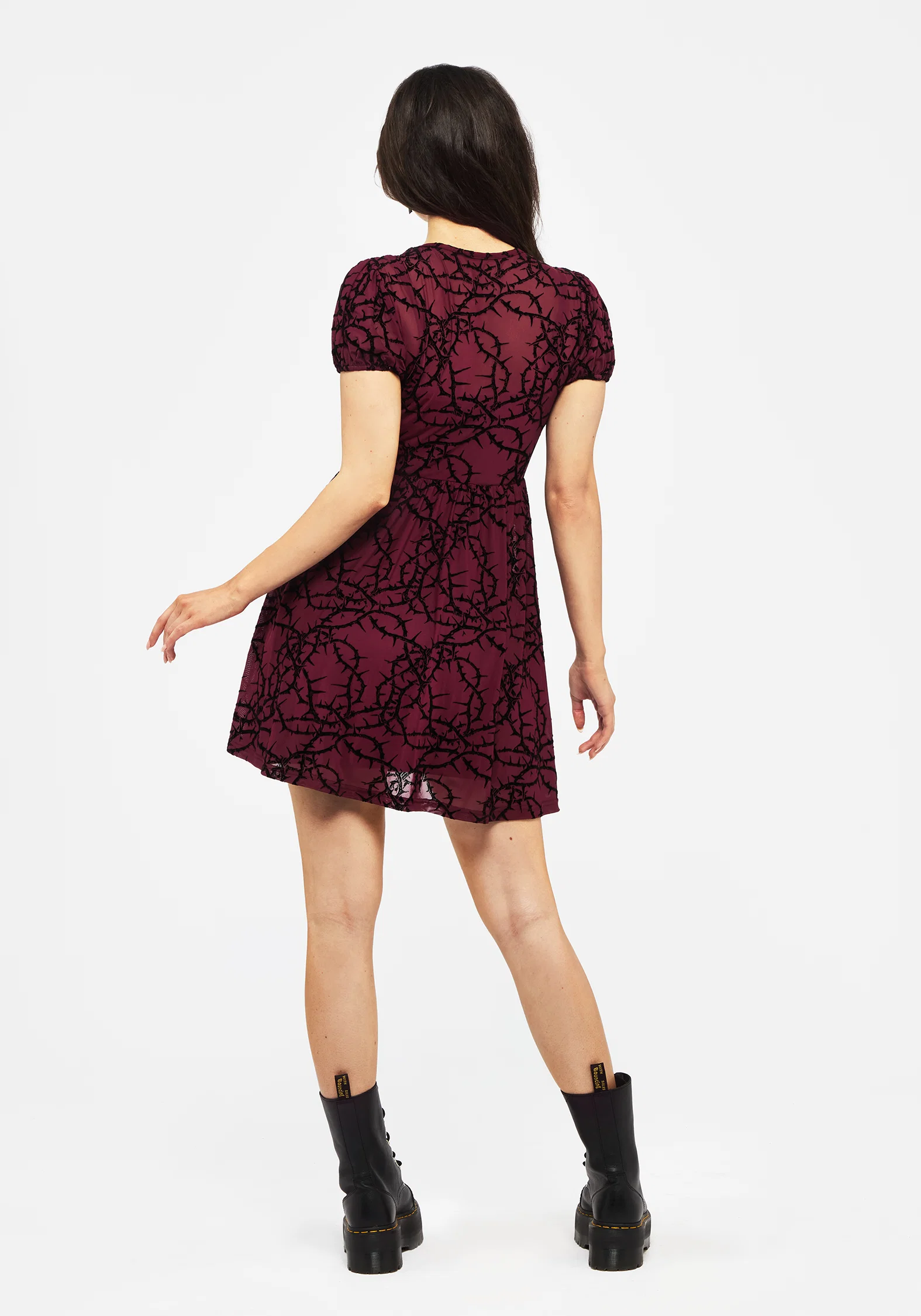 Prickle Thorn Print Mesh Puff Sleeve Mini Dress - Image 3