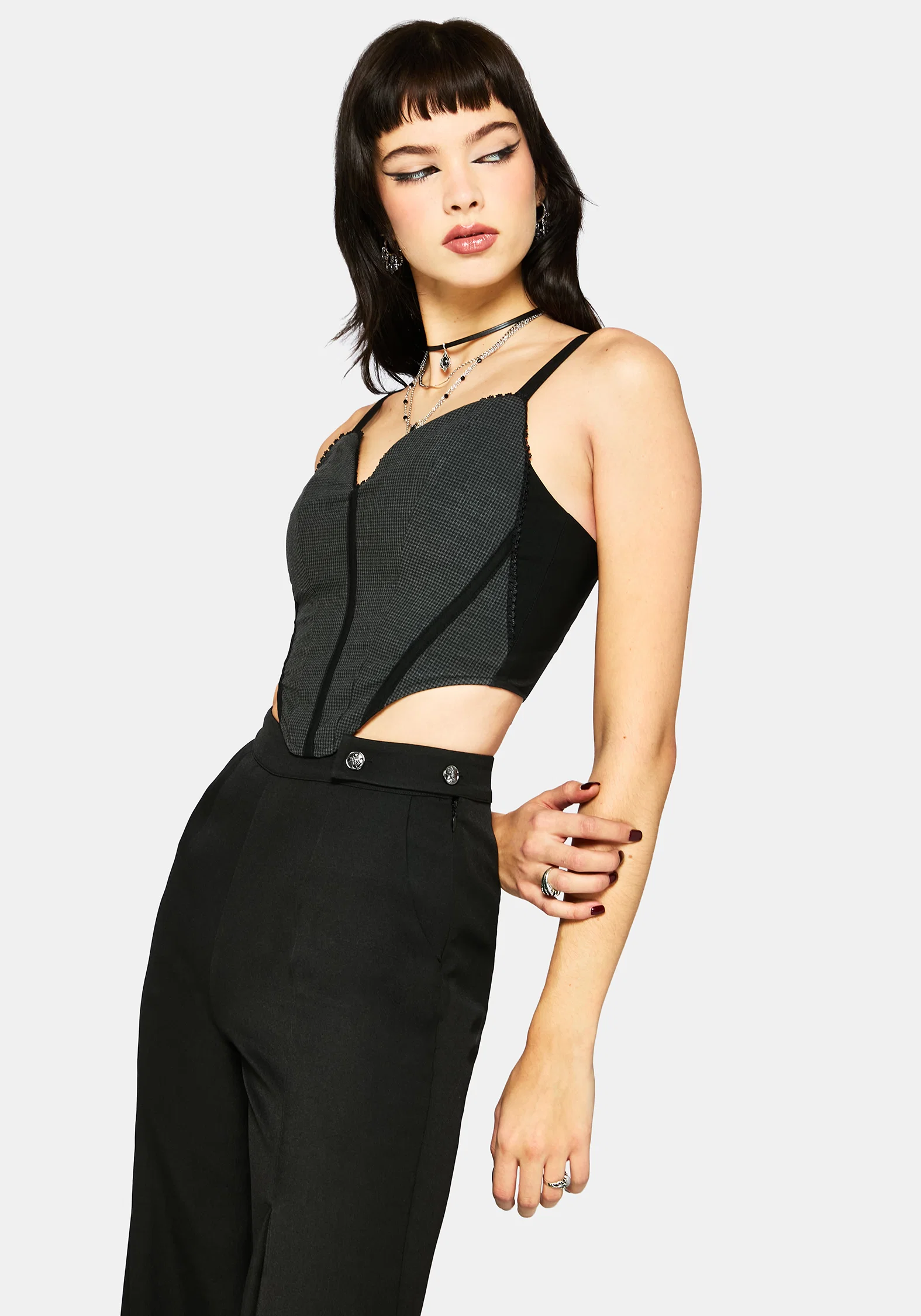 Pyra Houndstooth Lace Corset Top - Image 4