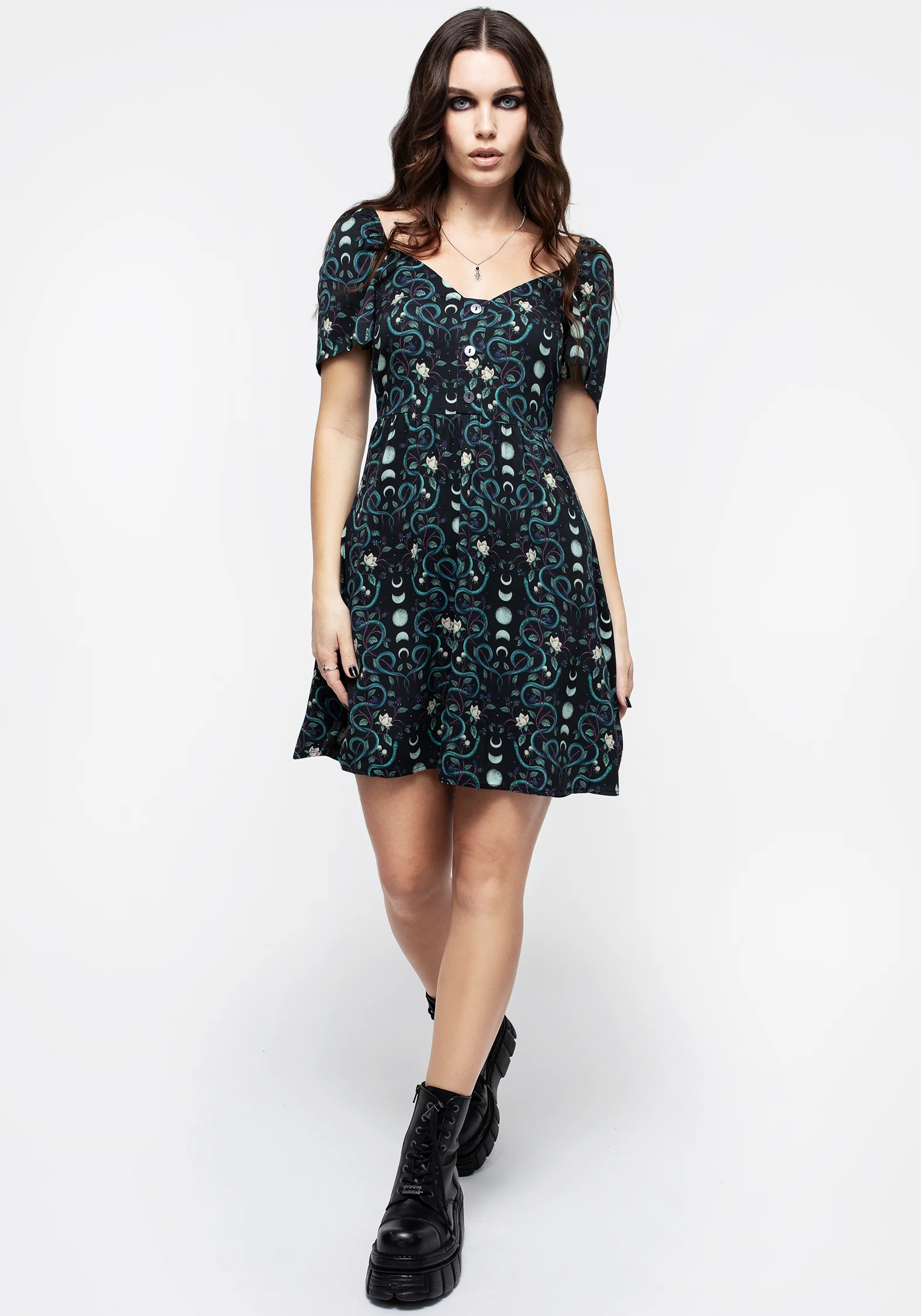 Pythia Print Button Front Mini Dress - Image 2