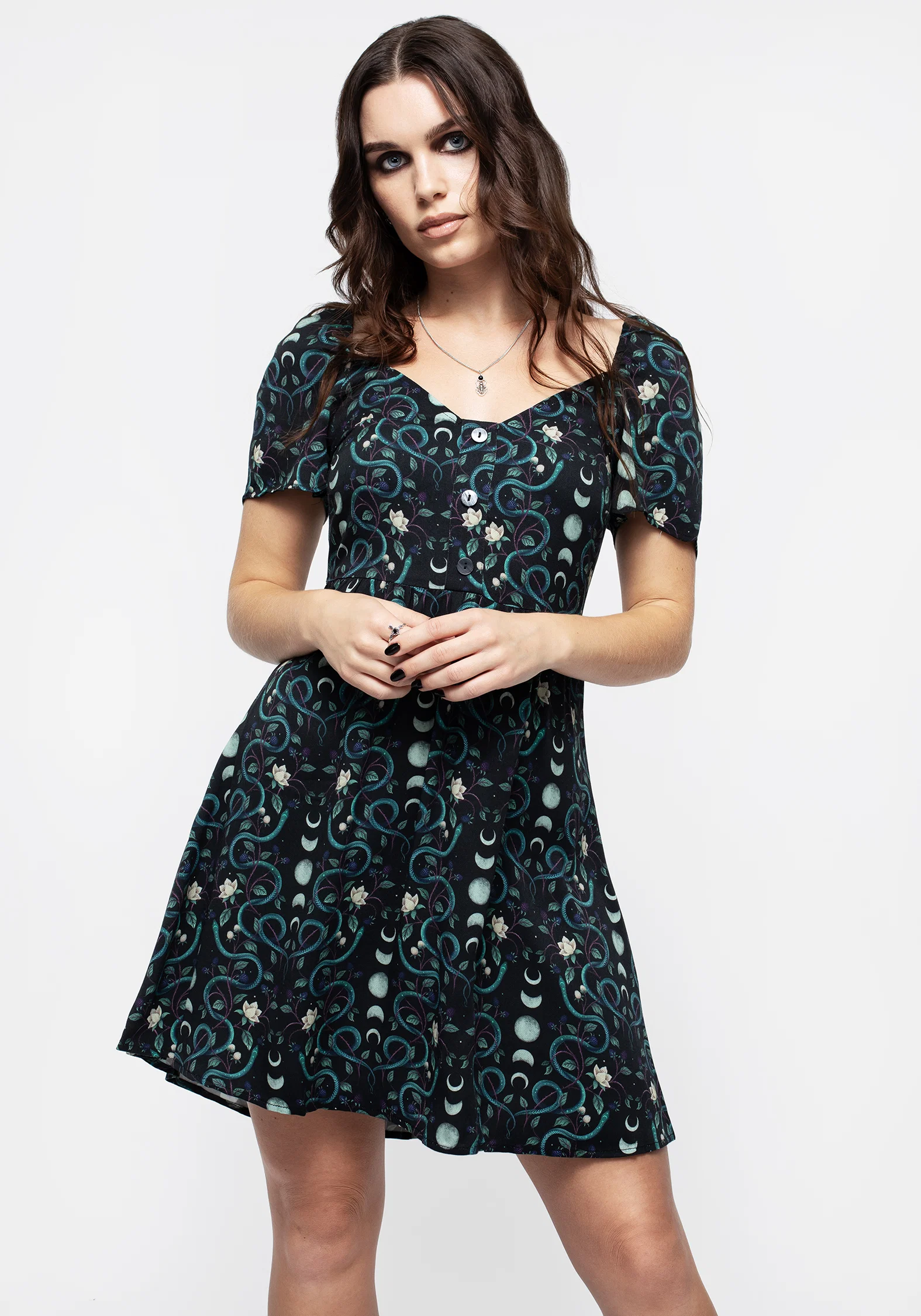 Pythia Print Button Front Mini Dress - Image 5
