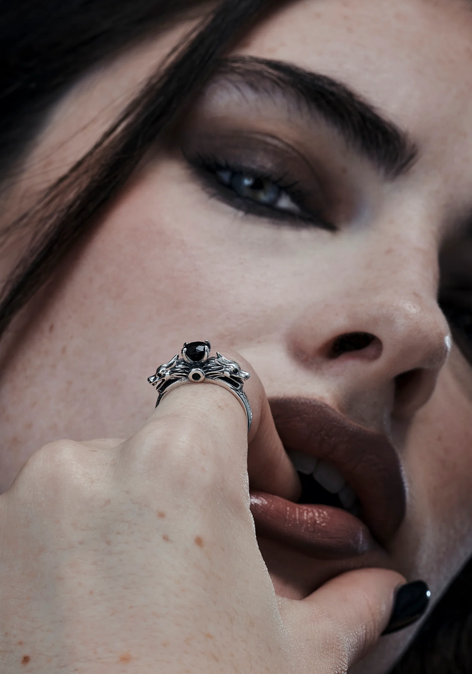 Querida Sterling Silver Black Spinel Dragon Ring - Image 2