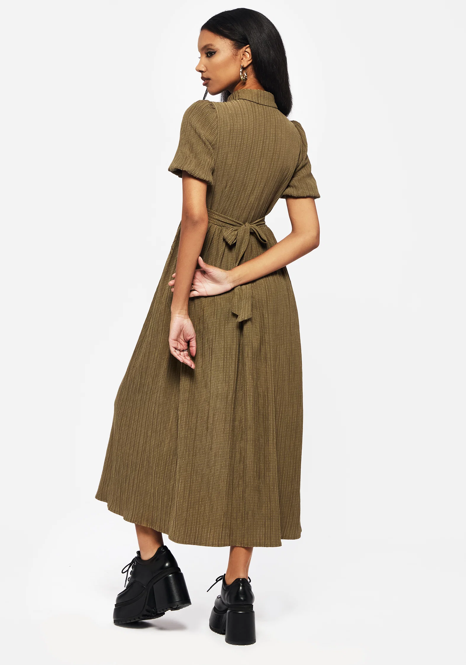 Ramaria Embroidered Puff Sleeve Button Up Midaxi Shirt Dress - Image 4