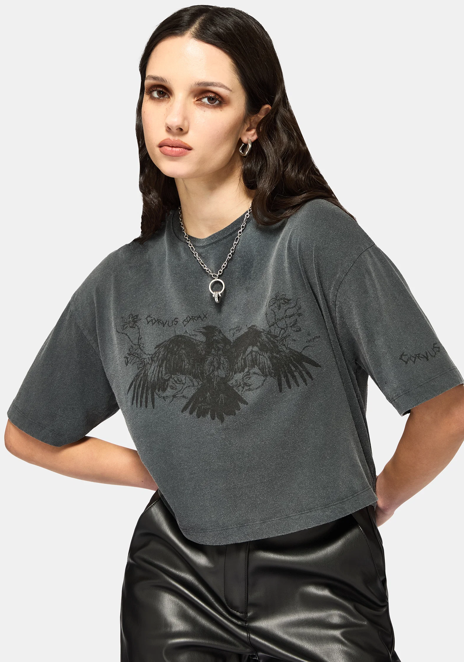 Raven Washed Boxy Crop T-Shirt - Image 4