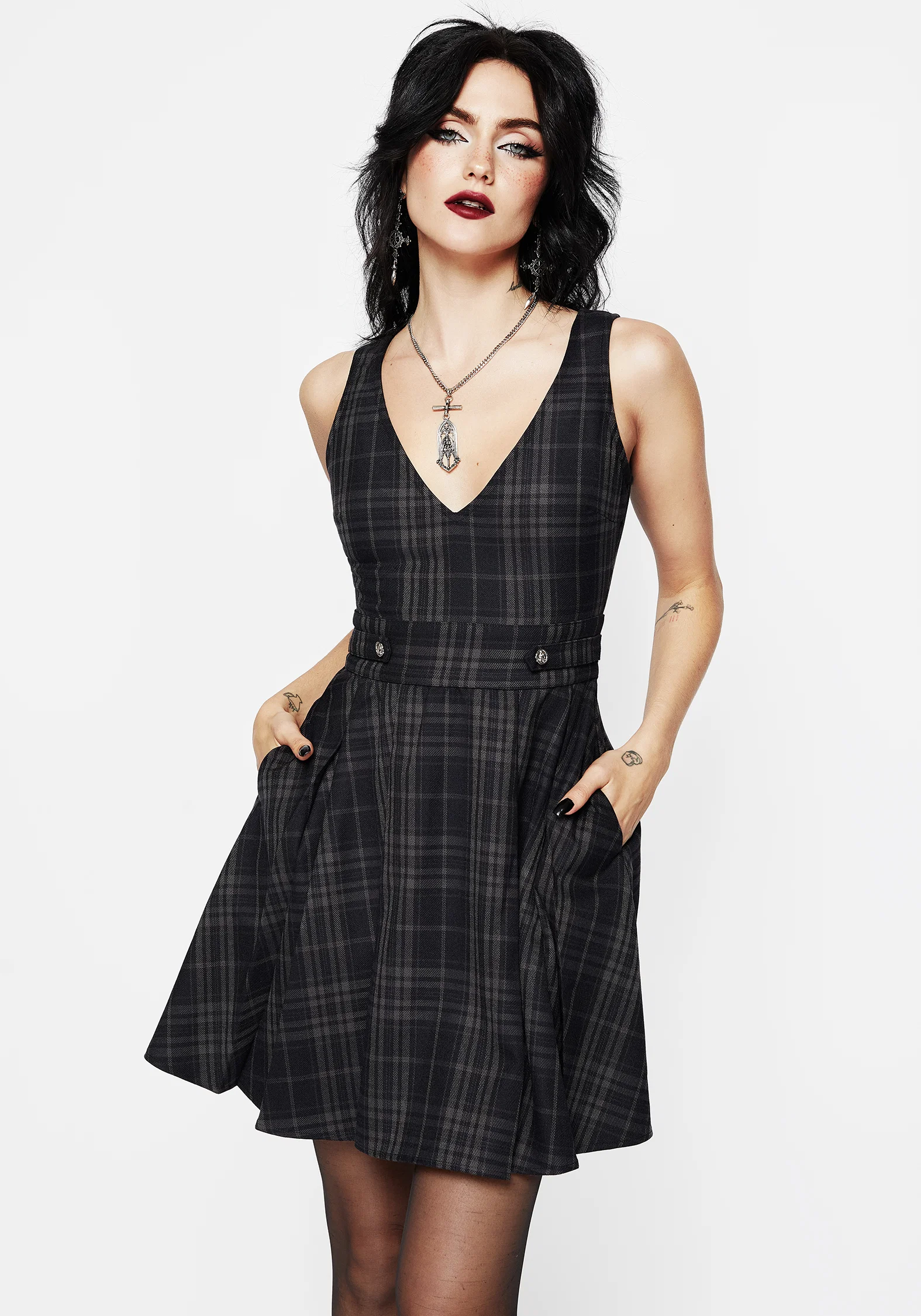 Reckless Check Mini Pinafore Dress - Image 6
