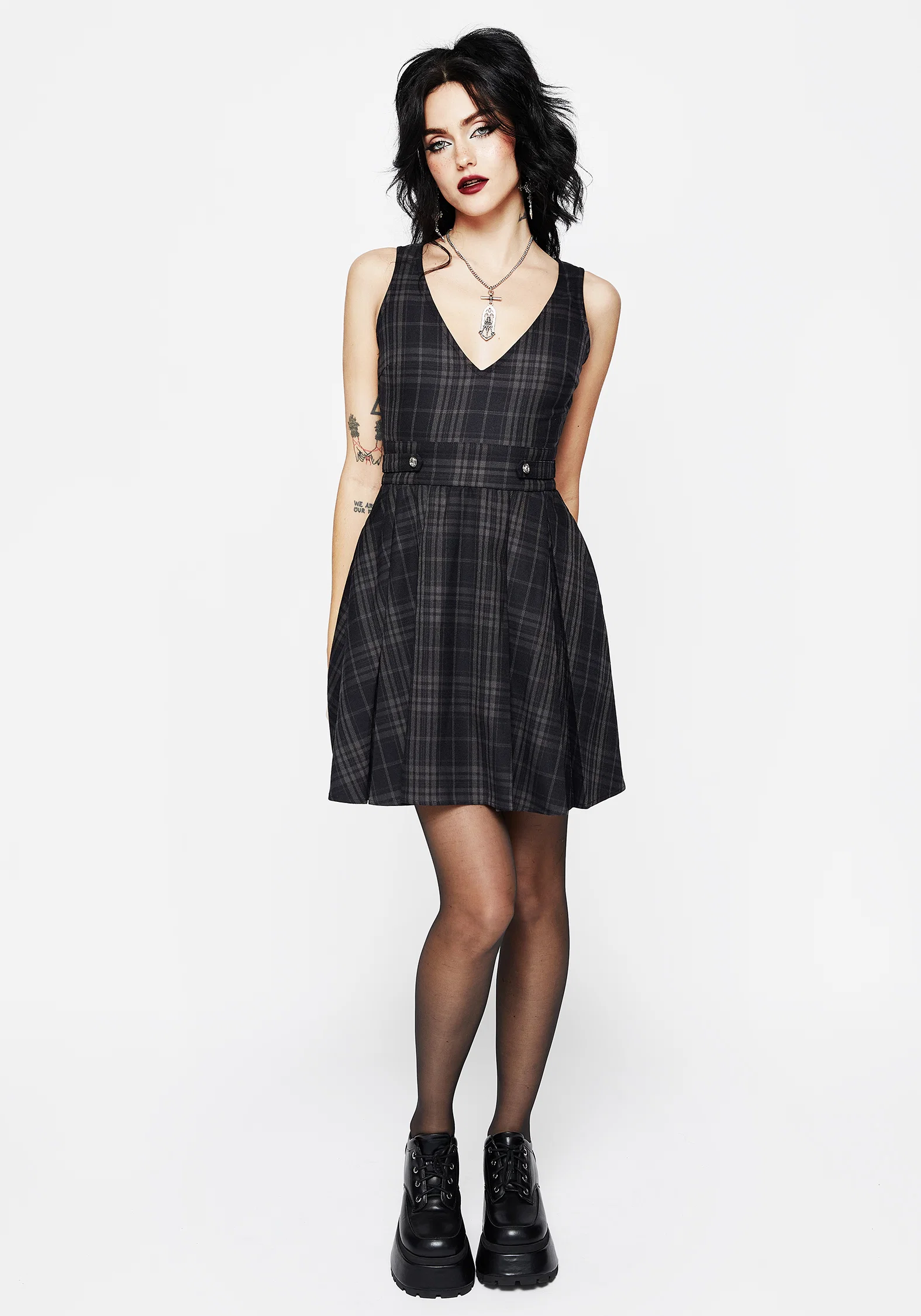 Reckless Check Mini Pinafore Dress - Image 7