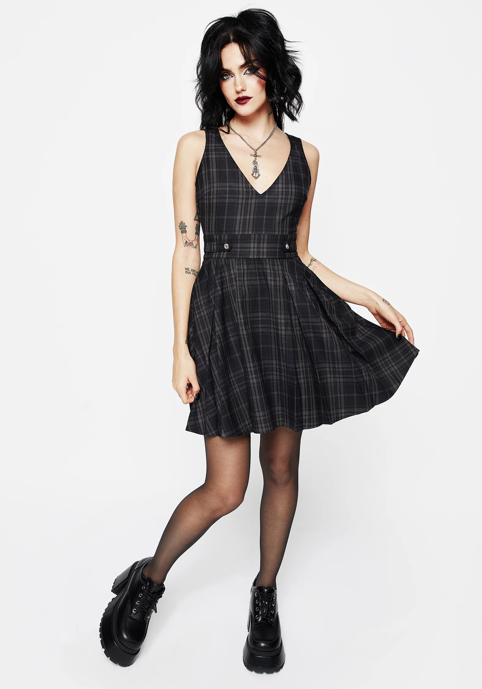 Reckless Check Mini Pinafore Dress - Image 8