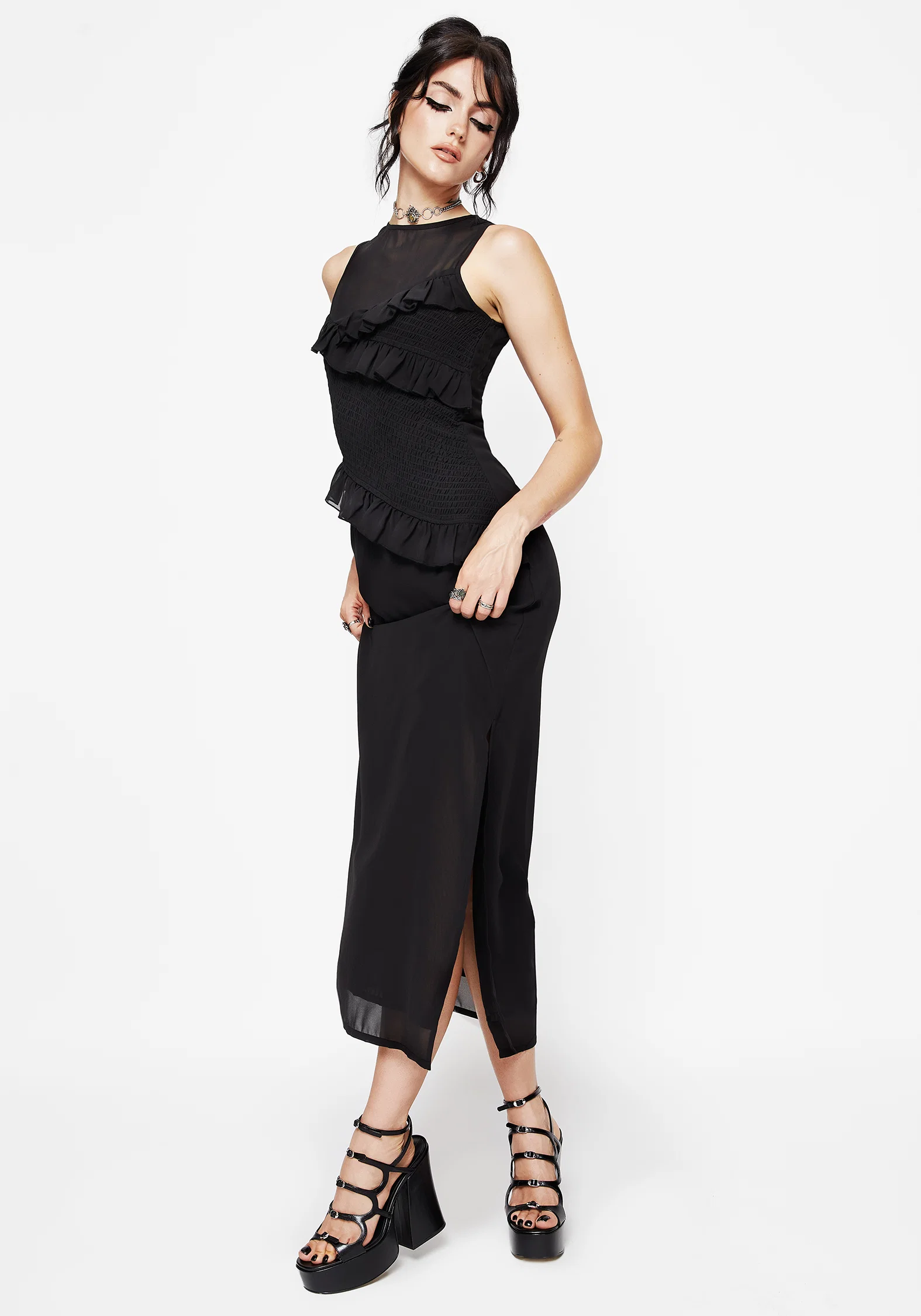 Reflections Black Frill Detail Sleeveless Maxi Dress - Image 4