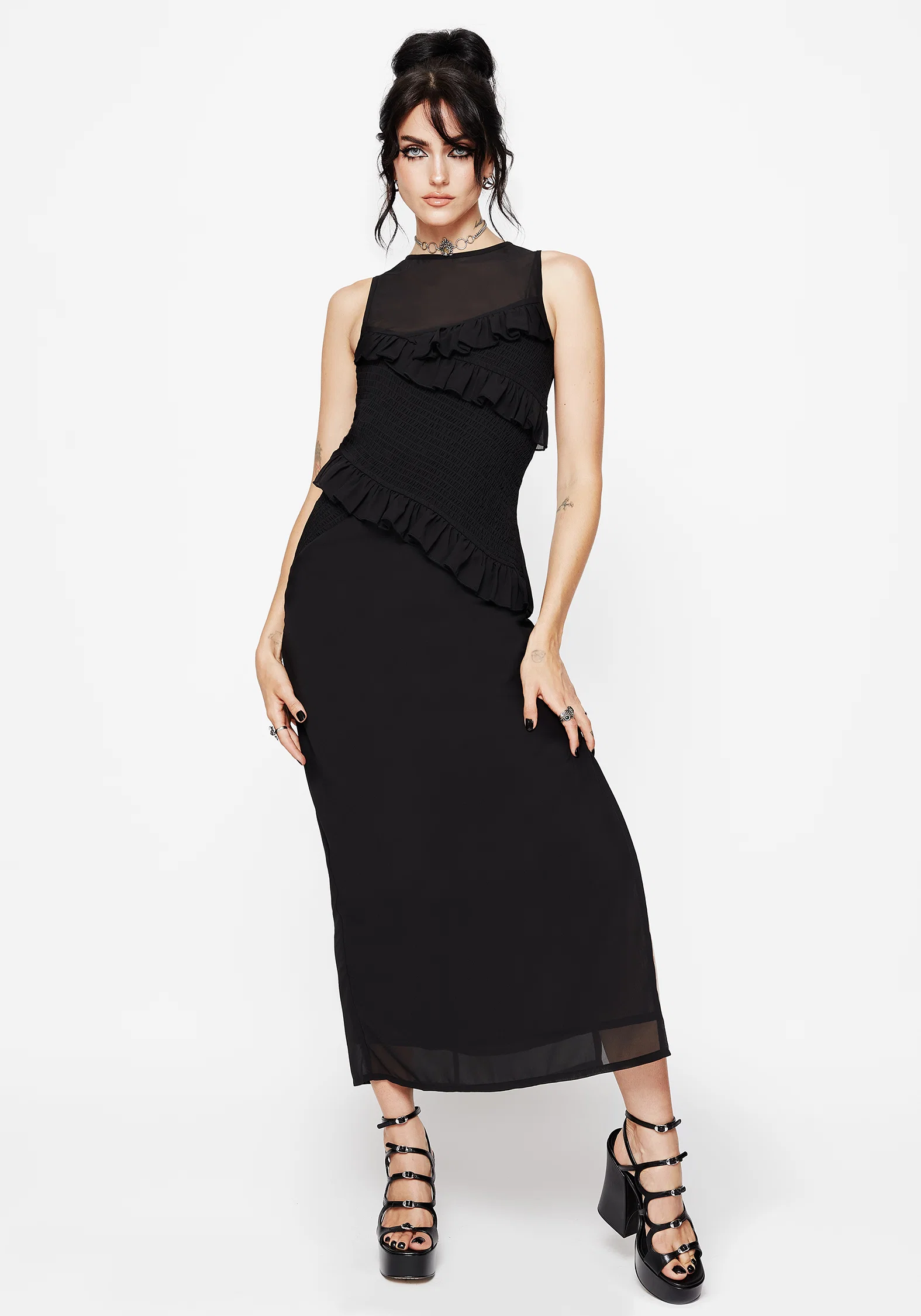 Reflections Black Frill Detail Sleeveless Maxi Dress - Image 6