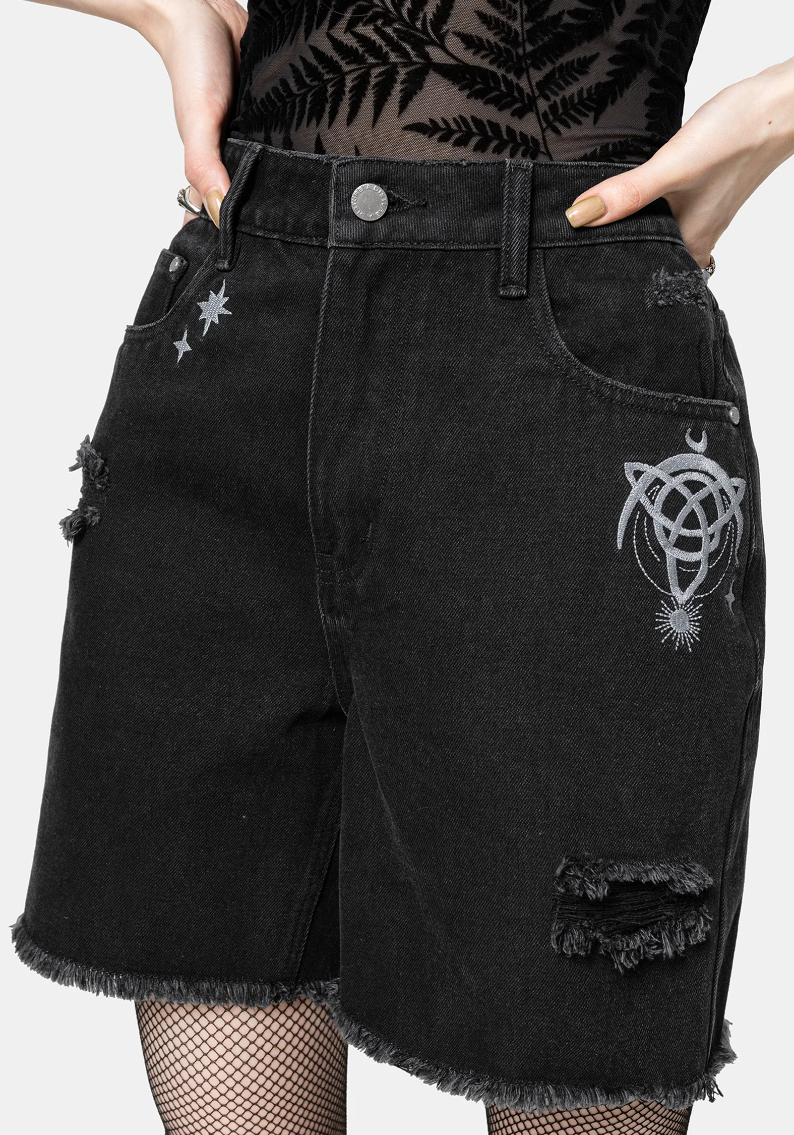Reina Celestial Embroidered Denim Short - Image 2