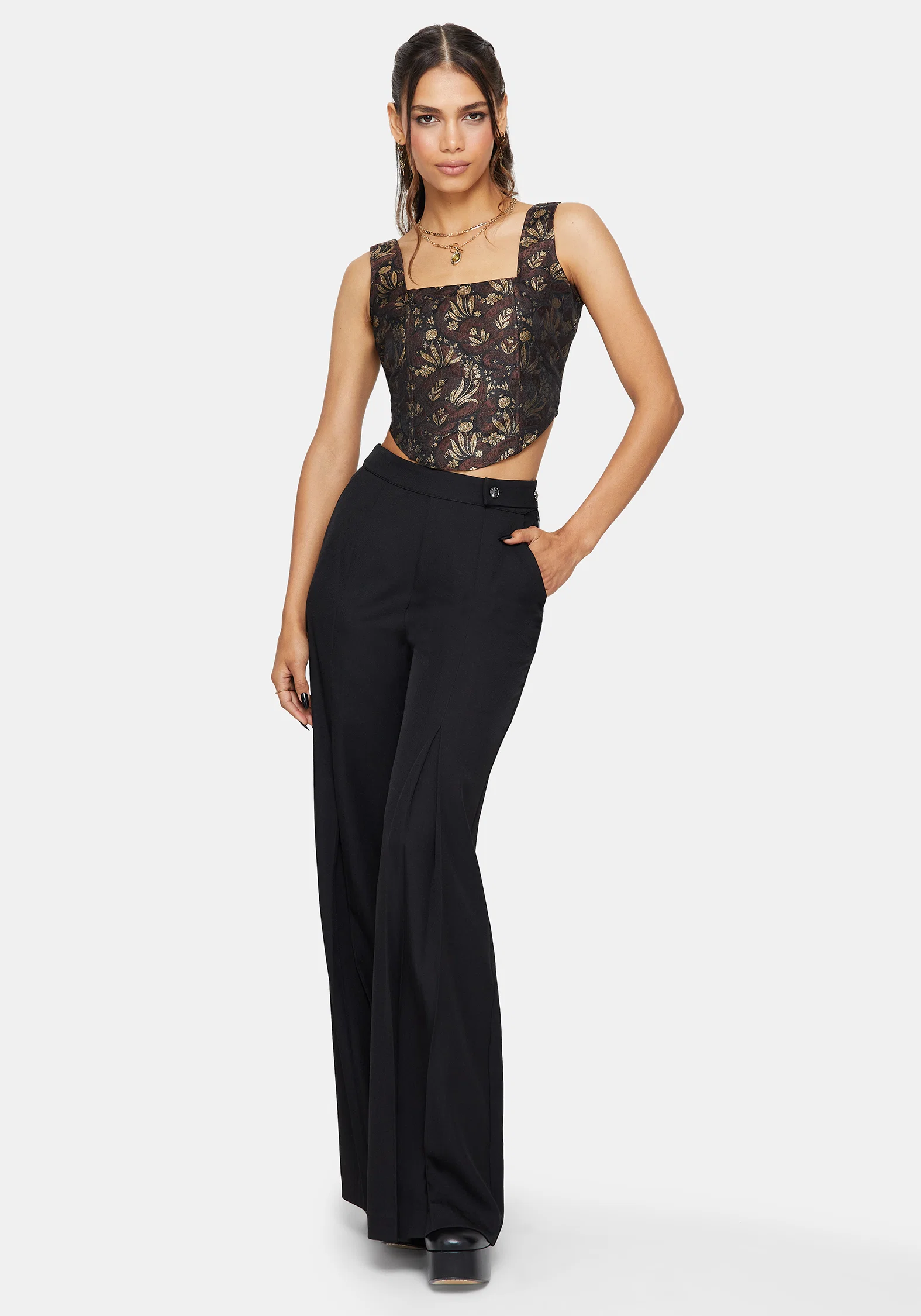 Rena Snake Jacquard Corset Top - Brown - Image 4
